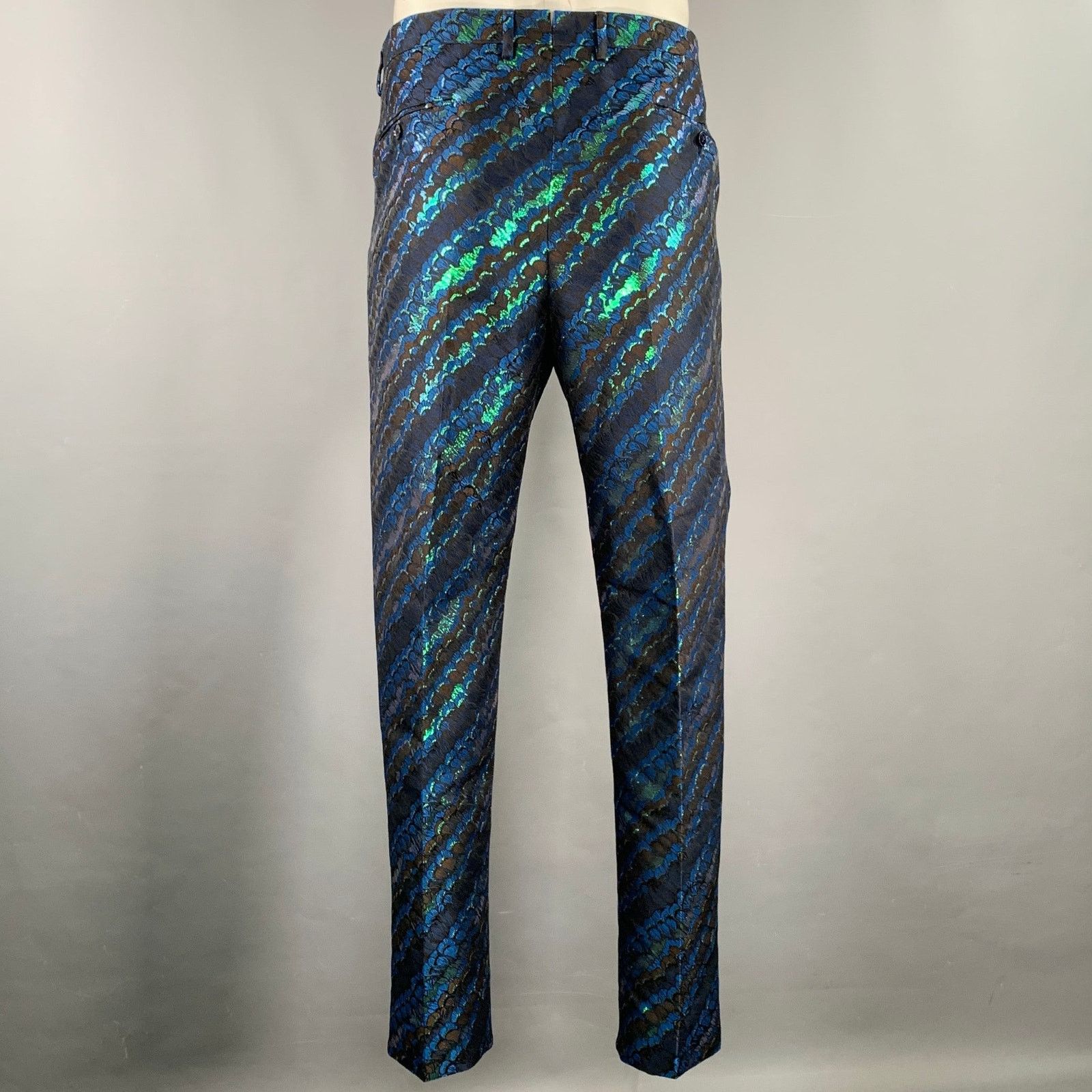 Dolce & Gabbana Size 44 Black Green Blue Jacquard Polyester Suit Size 44R - 6 Thumbnail