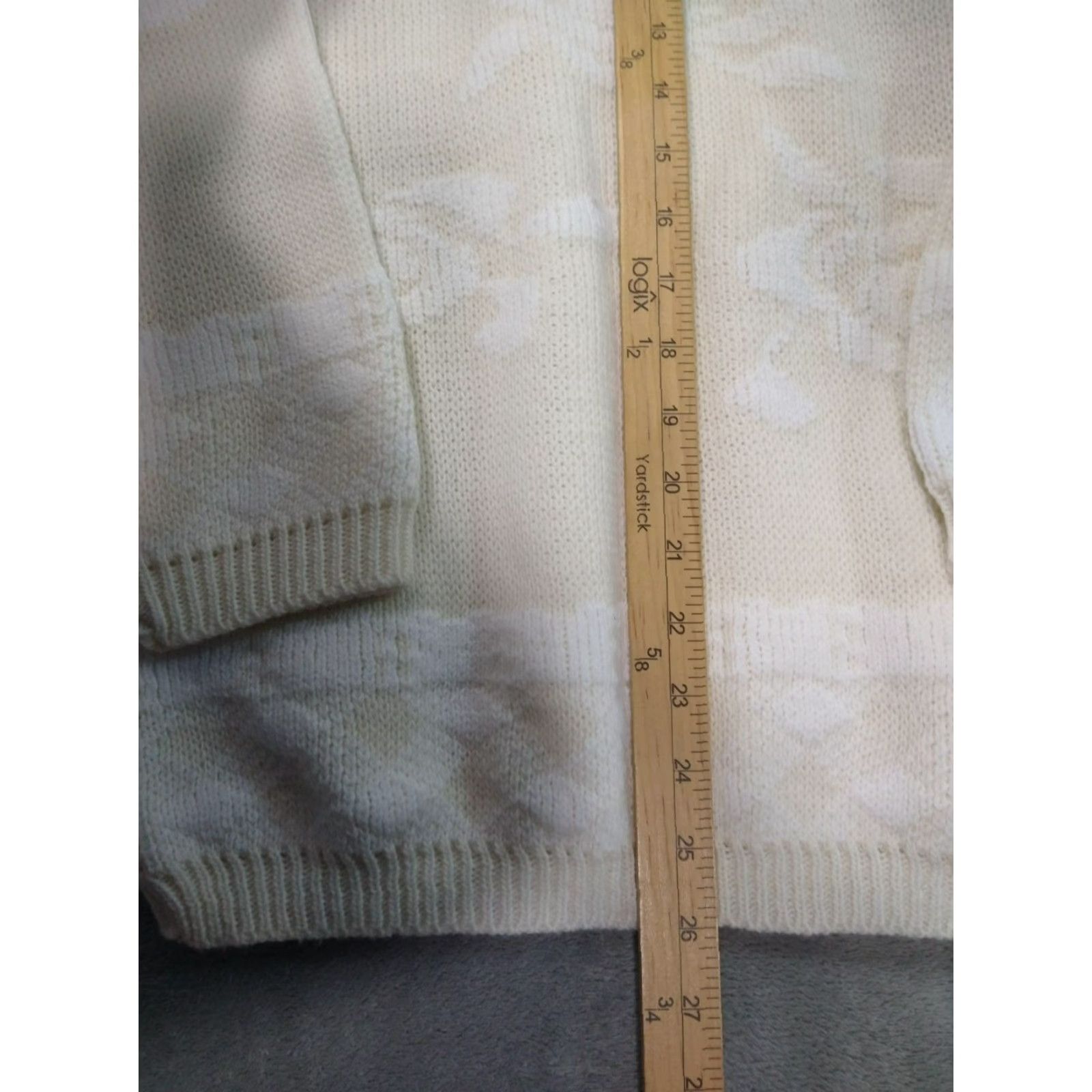 Vintage VINTAGE College Point Sweater Womens Large Cream Floral Rose Coquette Grandma 80s Pullover Crew Neck Long Sleeve Knit Top Beige -я Size L / US 10 / IT 46 - 3 Thumbnail