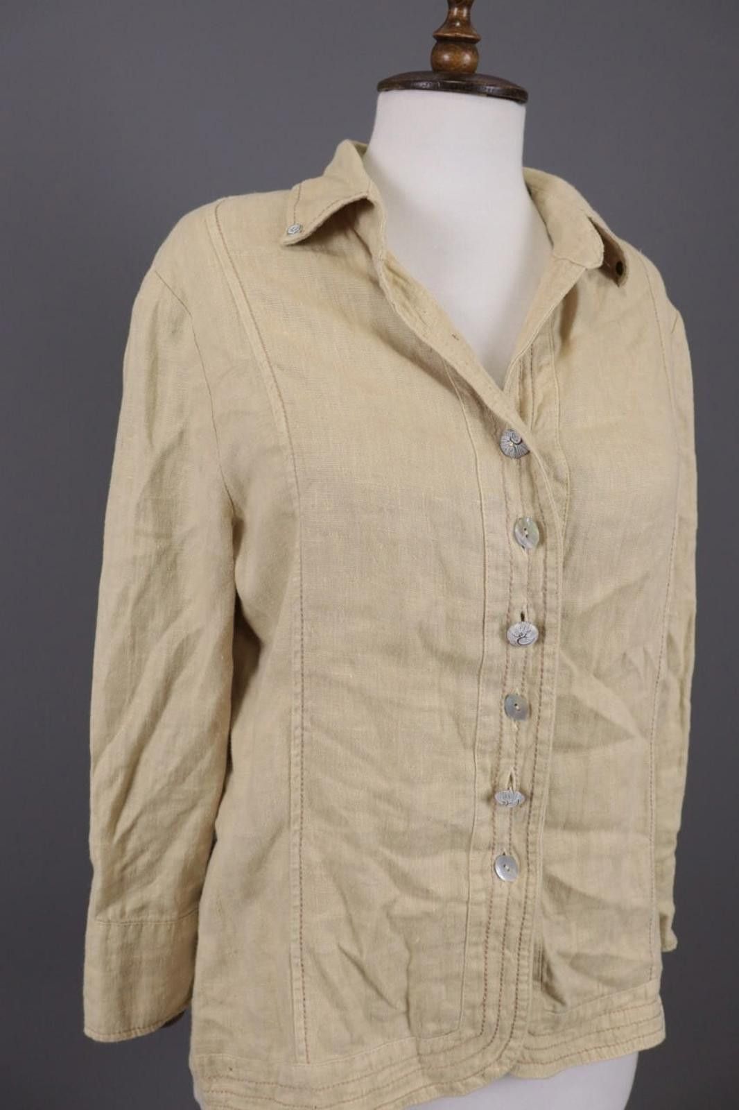 Designer Elisa Cavaletti Beige Linen Lagenlook Shirt Blouse Tunic Size M / US 6-8 / IT 42-44 - 6 Thumbnail