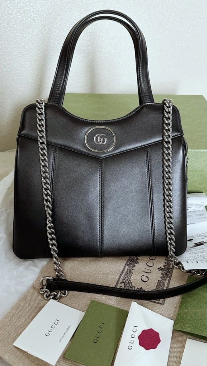 Gucci Retail $3100 Gucci Calfskin Petite GG Small Tote Bag Black Size ONE SIZE - 1 Thumbnail