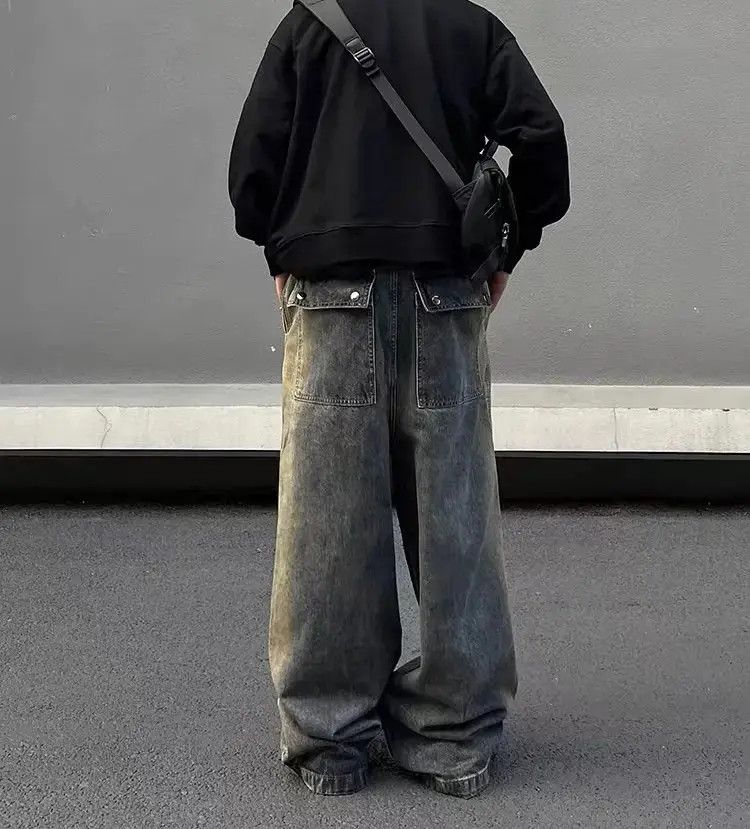 Designer × Japanese Brand Retro wash gradient drawstring work wide leg jeans Size US 33 - 4 Thumbnail