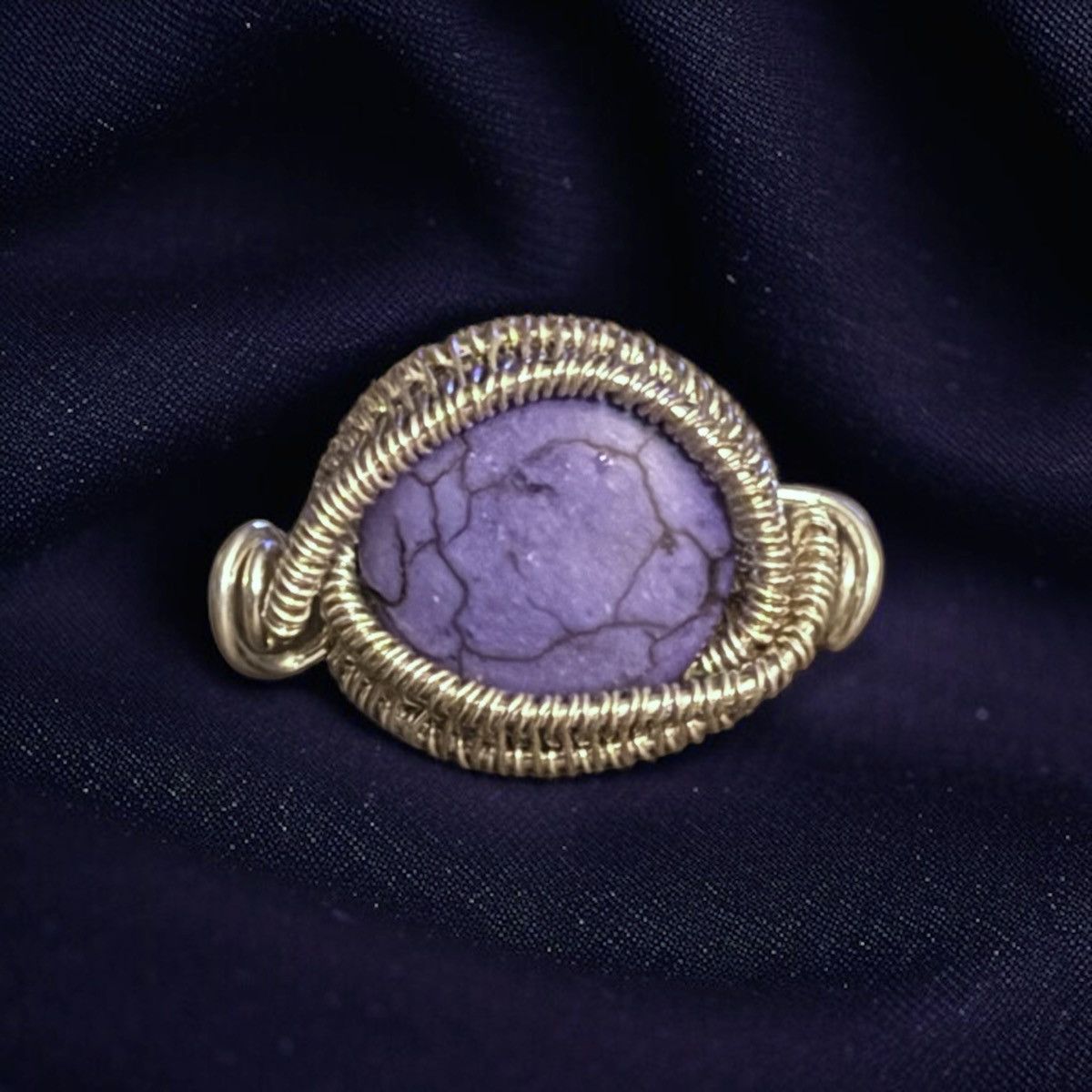 Other Silver tone wire wrapped purple marbled stone ring Size ONE SIZE - 1 Thumbnail