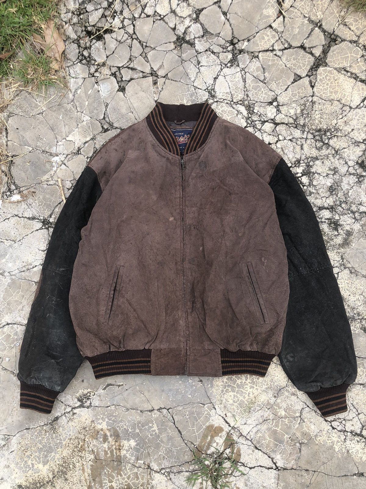 Vintage Vintage Leather Suede Fullzip Varsity Jacket Size US XL / EU 56 / 4 - 1 Thumbnail