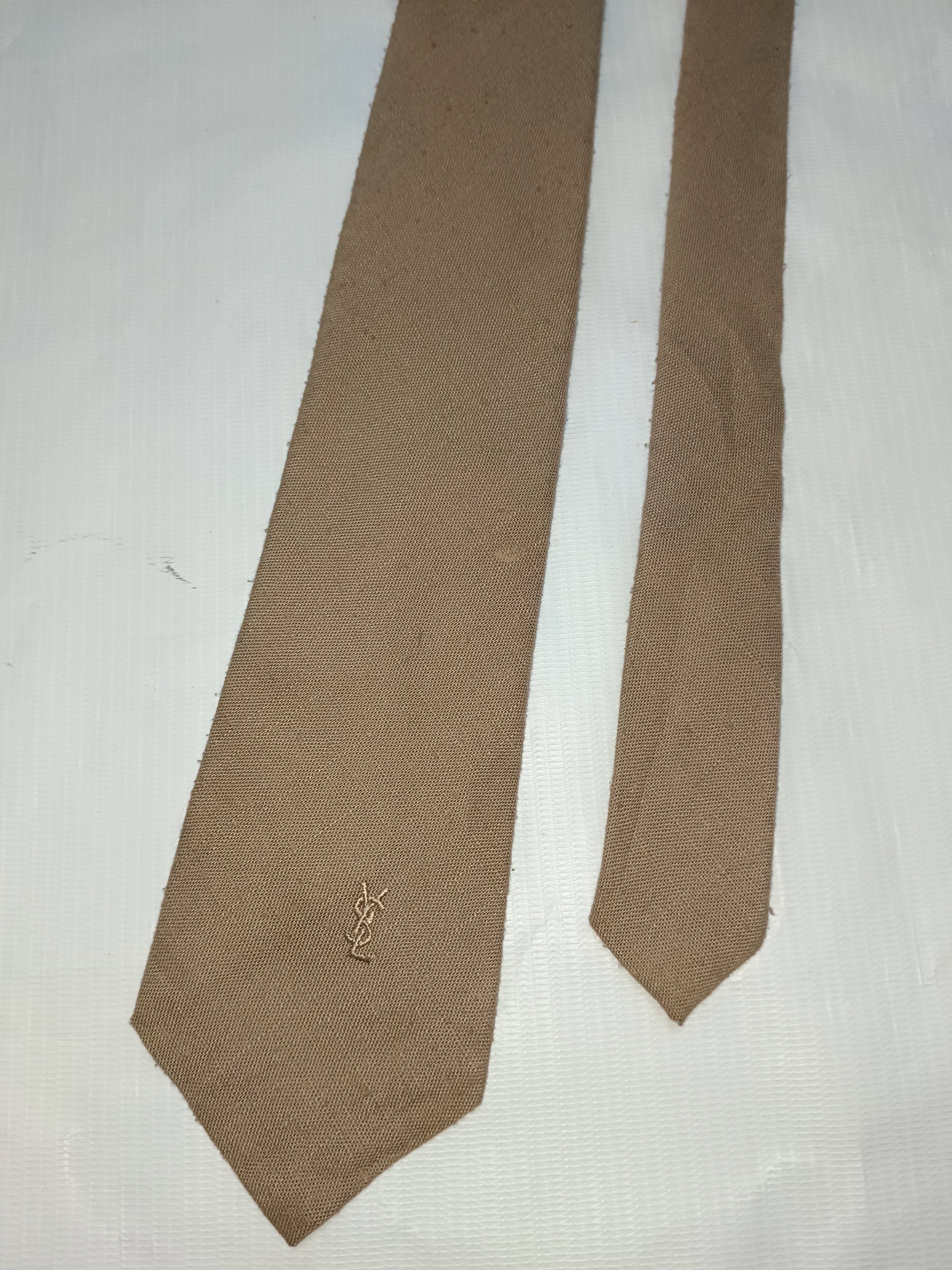 Vintage × Yves Saint Laurent YSL Yves Saint Laurent Vintage Camel Linen Wool Necktie Size ONE SIZE - 3 Thumbnail