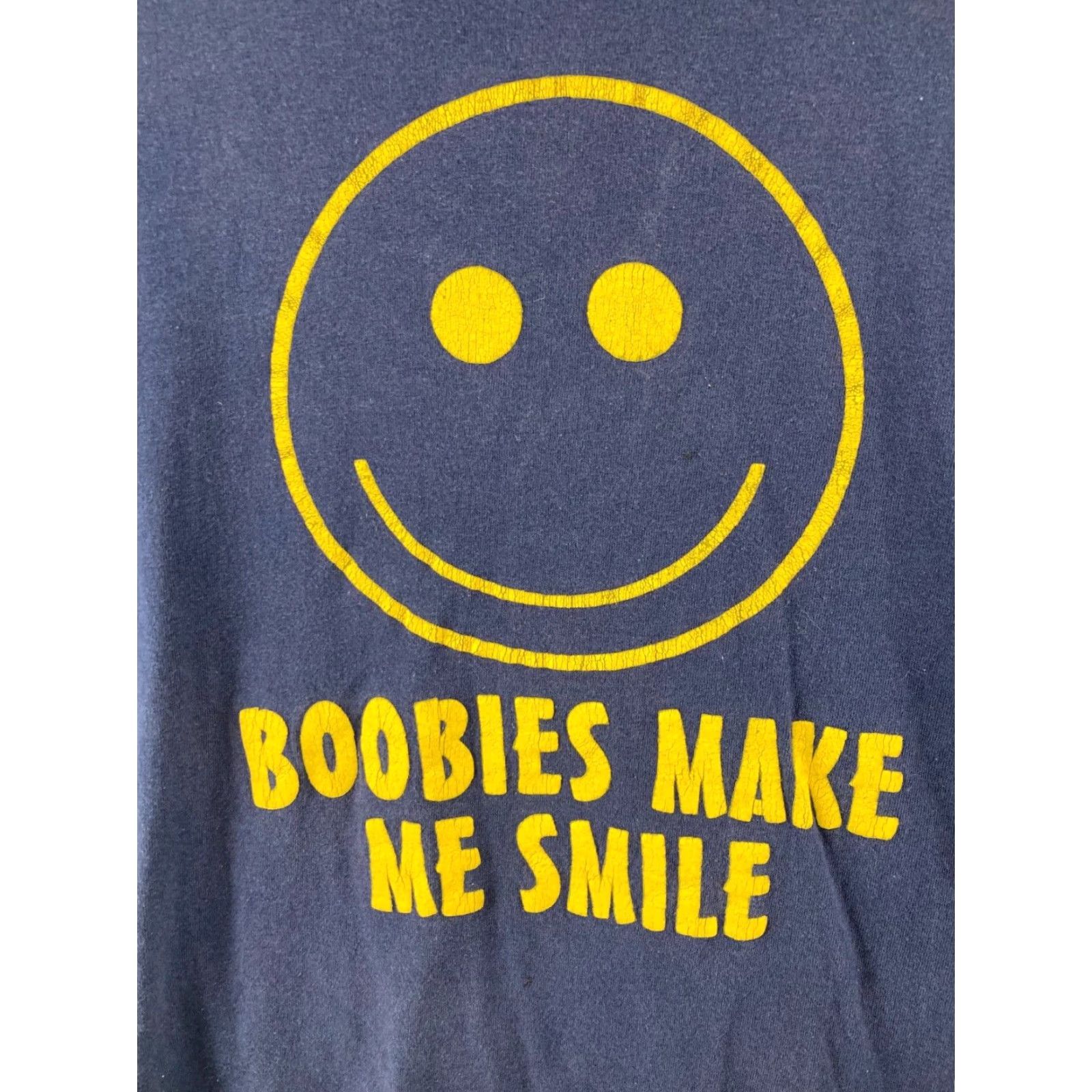 Vintage Boobies Make Me Smile Mens Shirt S Blue Crew Neck Short Sleeve T-Shirt Cotton Blend Jersey Mens Shirt Smilie Face 90s Classic Funny Sports Size US S / EU 44-46 / 1 - 4 Thumbnail