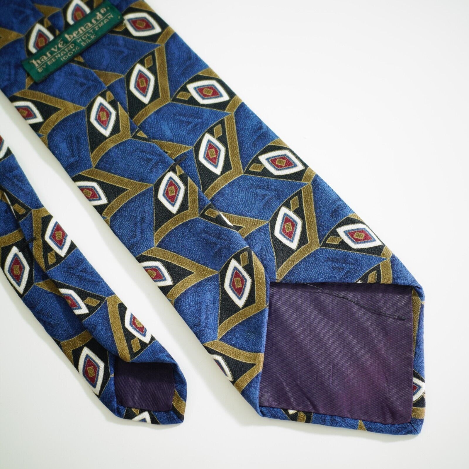 Vintage Harve Benard Blue Tan Geometric Abstract Jacquard Print Silk Size ONE SIZE - 4 Thumbnail