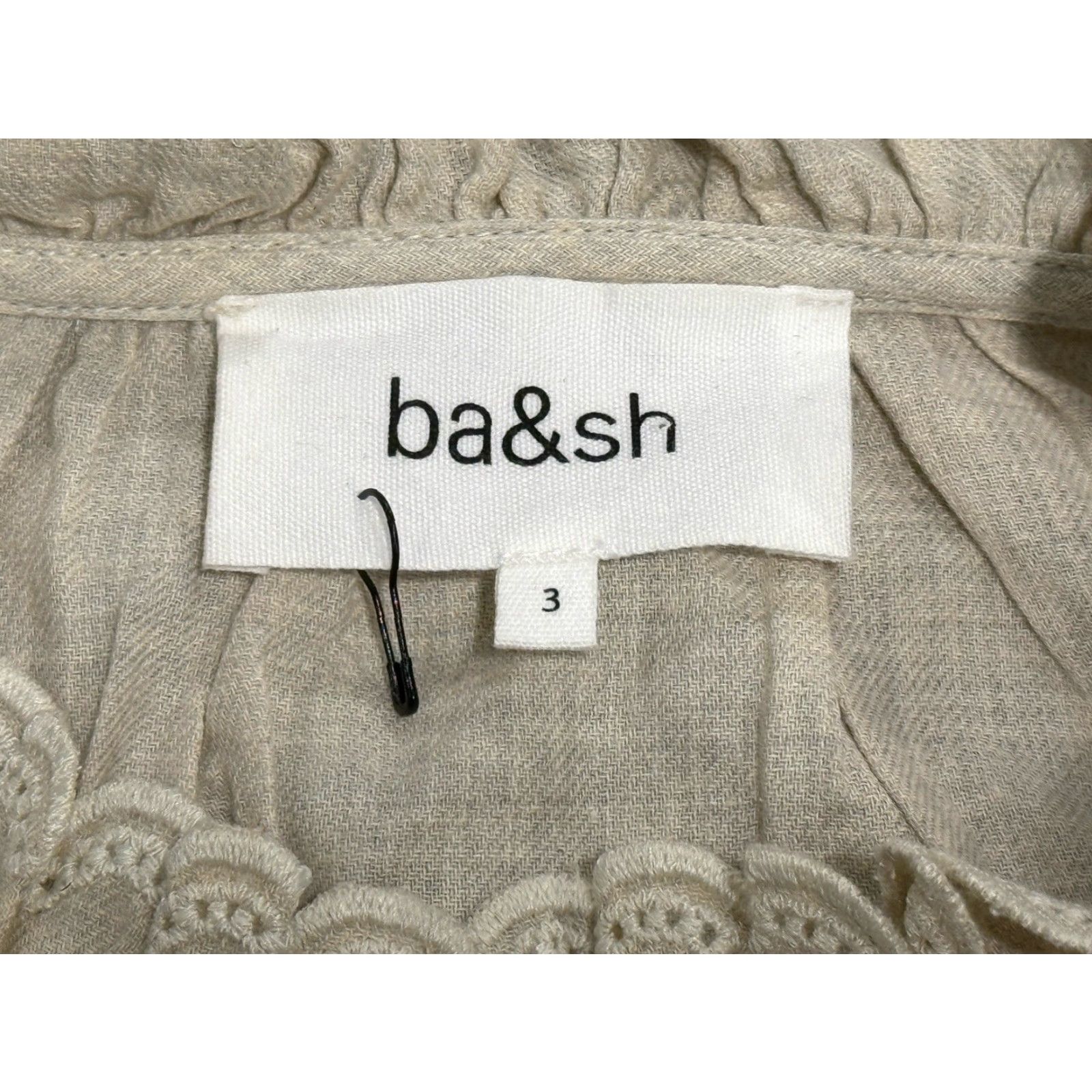 ba&sh VINTAGE ba&sh Blouse Women's Large Beige Cotton Blend Ruffle Button Long Sleeve Casual Office Travel Size L / US 10 / IT 46 - 2 Thumbnail