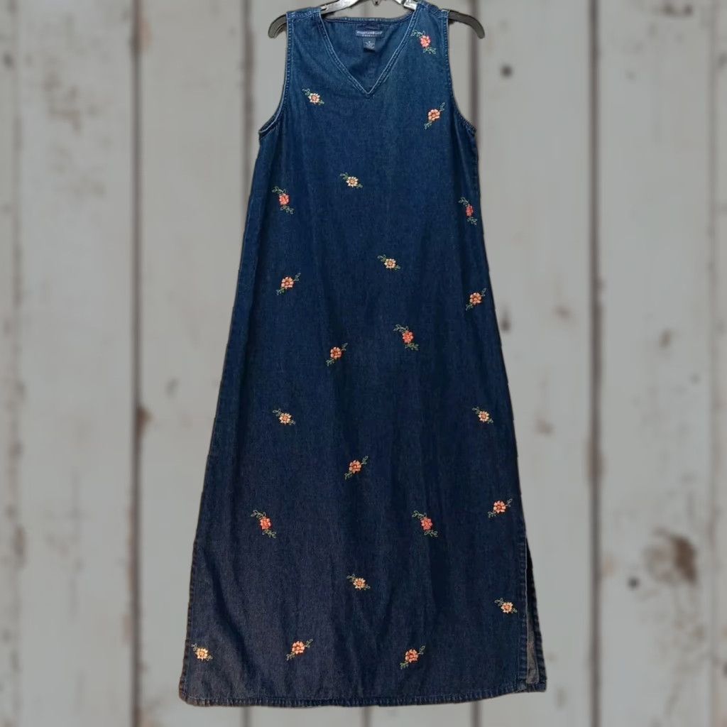 kids denim dress Moons & Stars Embroidered Denim Dress With Pockets main image 0