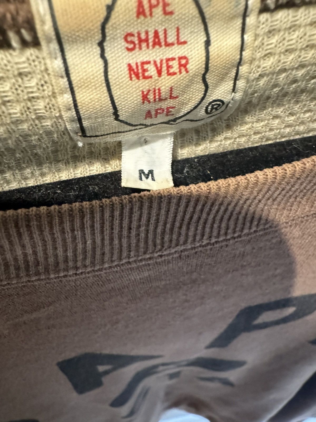 Bape Bape Nigo Bapesta Waffle Thermal Lined Crewneck Faded Brown Size US M / EU 48-50 / 2 - 3 Thumbnail