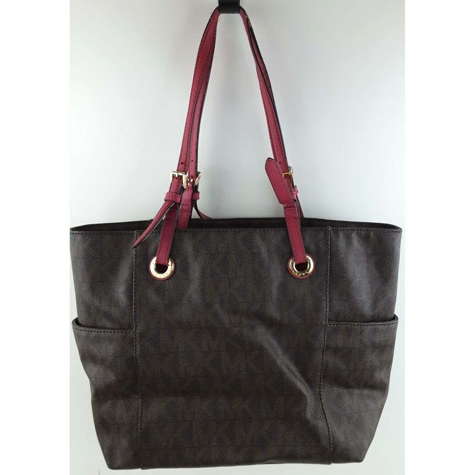 Michael Kors Michael Kors Jet Set Signature Brown Magenta Straps Purses Handbag Tote Bag Women's Medium Bag Size ONE SIZE - 2 Thumbnail