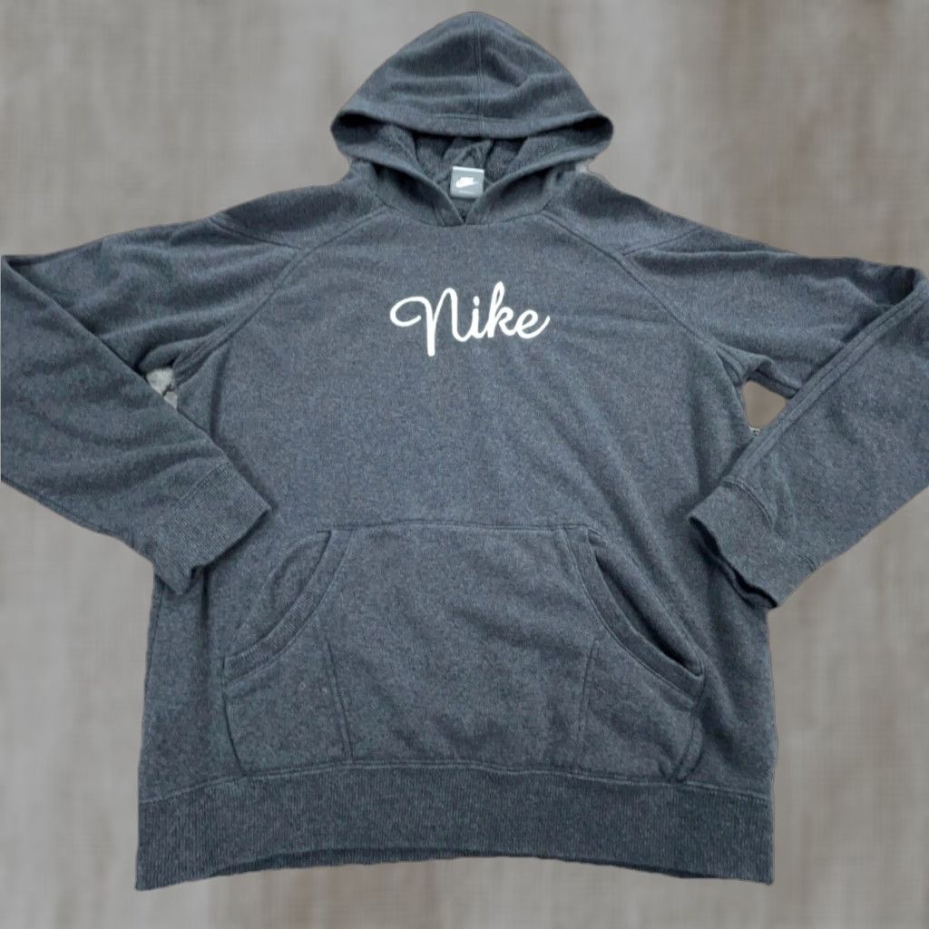 Nike VINTAGE Nike Hoodie Women L Gray White Logo Pockets All Seasons Hooded Sweatshirt 2000s, Y2K, Classic Sports Mens Women Girls Size L / US 10 / IT 46 - 1 Thumbnail