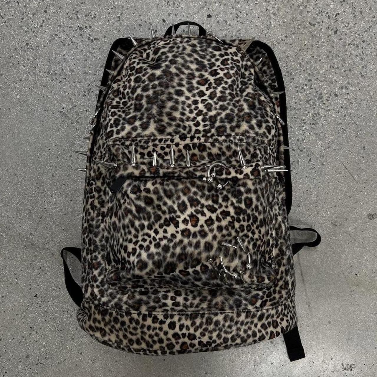 Japanese Brand Leopard Print and Silver Pierced Spiked Backpack Size ONE SIZE - 2 Thumbnail