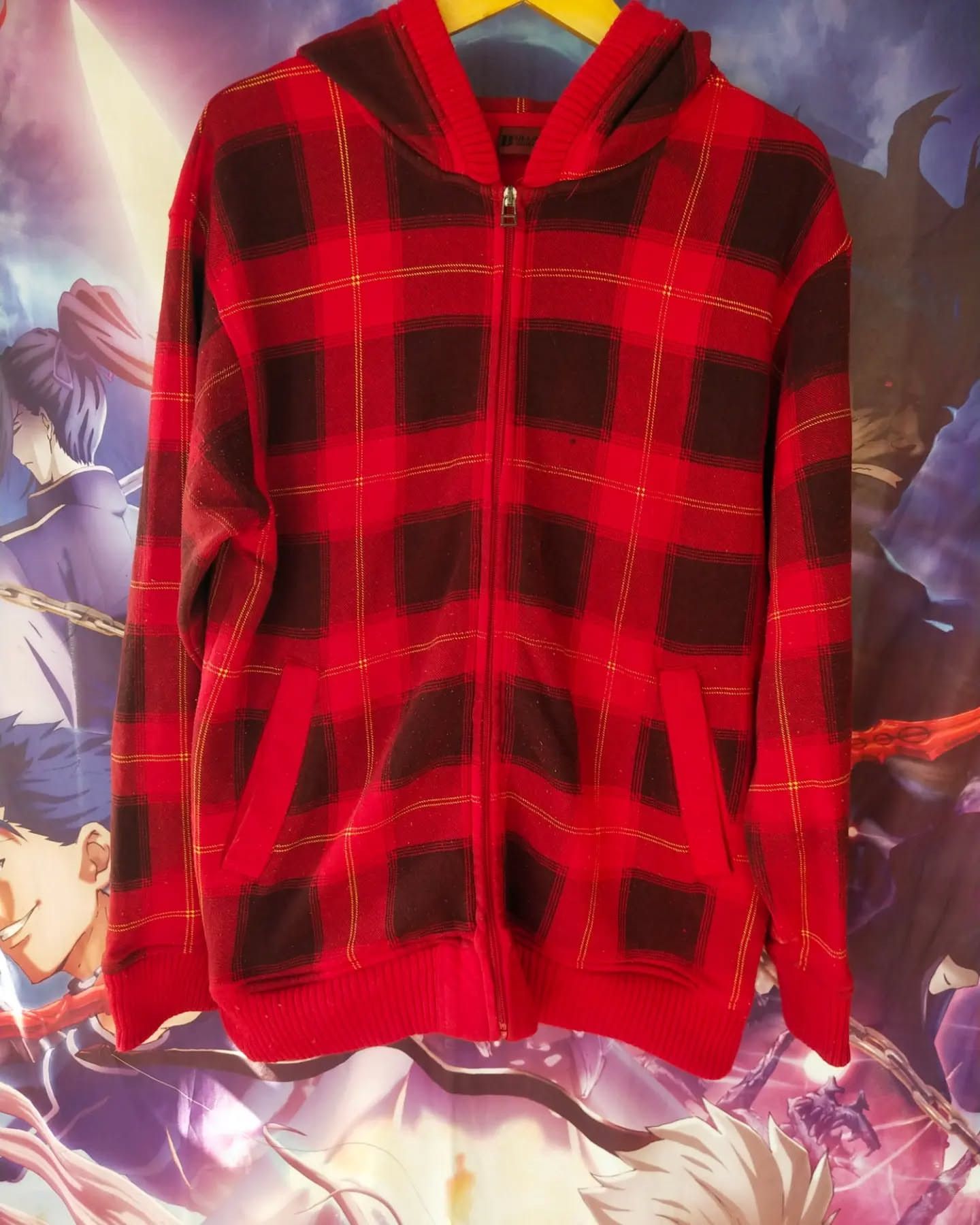 Bullet Noise Bullet Noise Red Plaid Flanel-like Zipper Hoodie Size US M / EU 48-50 / 2 - 1 Thumbnail