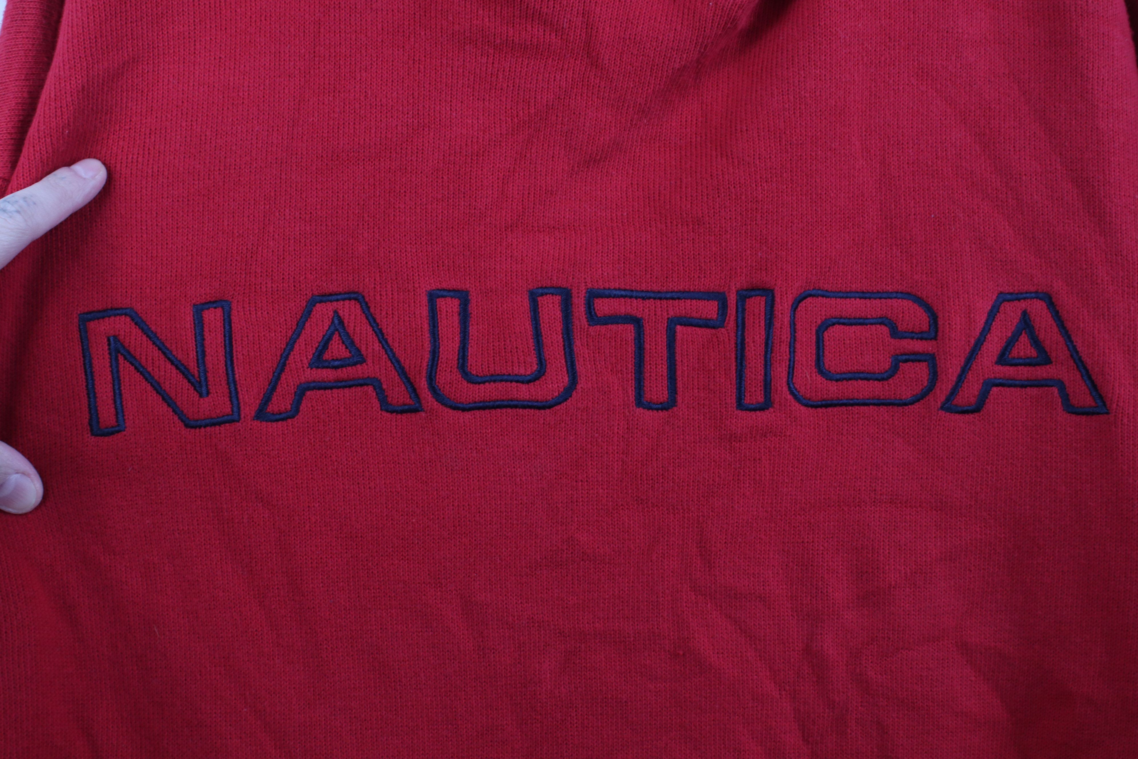 Nautica Vintage 90s Nautica Ribbed Knit Hoodie Sweater Red Cotton Size US M / EU 48-50 / 2 - 4 Thumbnail