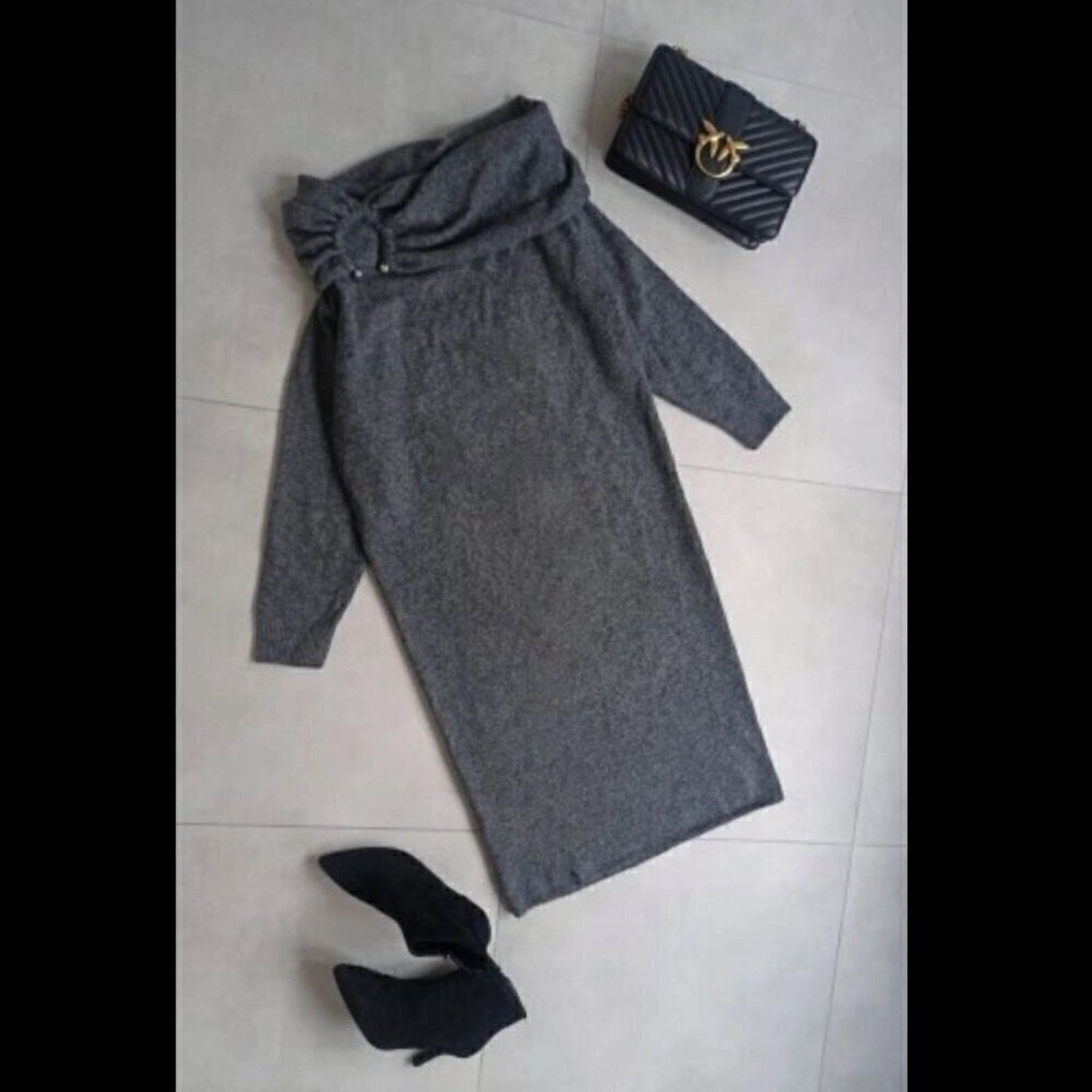 Zara ZARA Gray Off-Shoulder Knit Midi Dress NWT Size M / US 6-8 / IT 42-44 - 19 Thumbnail