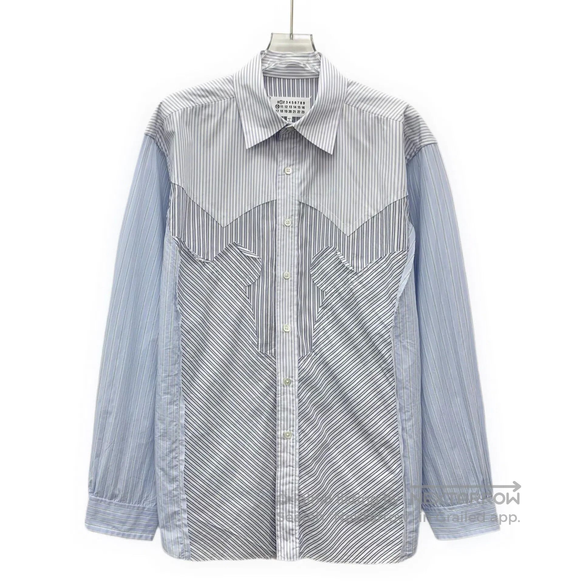 Maison Margiela Maison Margiela Light blue striped cotton lapel single-bre Size US S / EU 44-46 / 1 - 1 Thumbnail