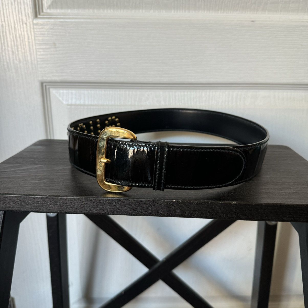 Gucci Gucci Vintage Black Patent Leather Studded Logo Belt Size ONE SIZE - 2 Thumbnail