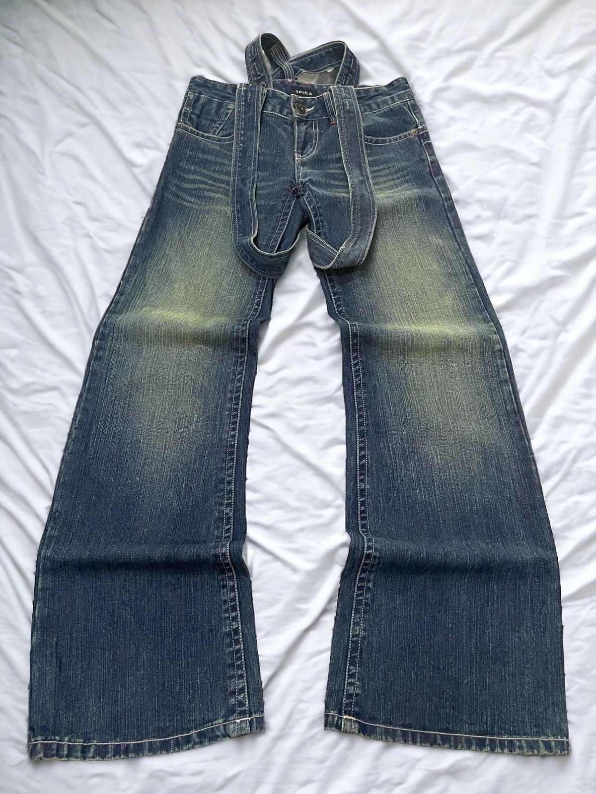 If Six Was Nine × Le Grande Bleu (L.G.B.) Spica Japan Mud Mooss Flared Wide Parachute Suspender Jeans Size US 30 / EU 46 - 1 Thumbnail