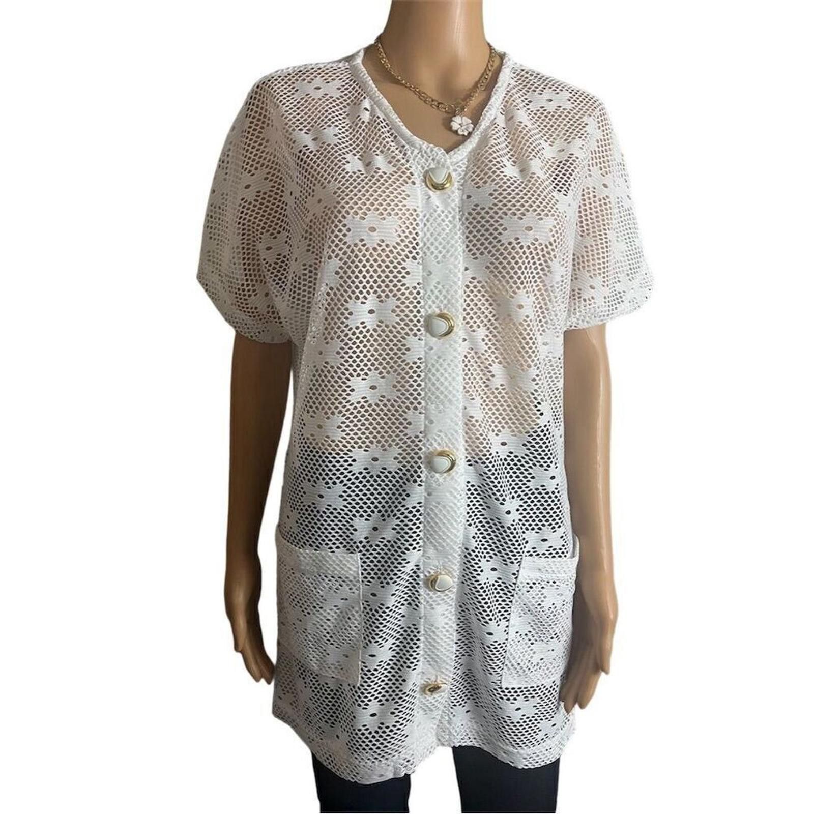 Other White Button-Front Cover-Up S/M Floral Beach Summer Pockets Size ONE SIZE - 2 Thumbnail