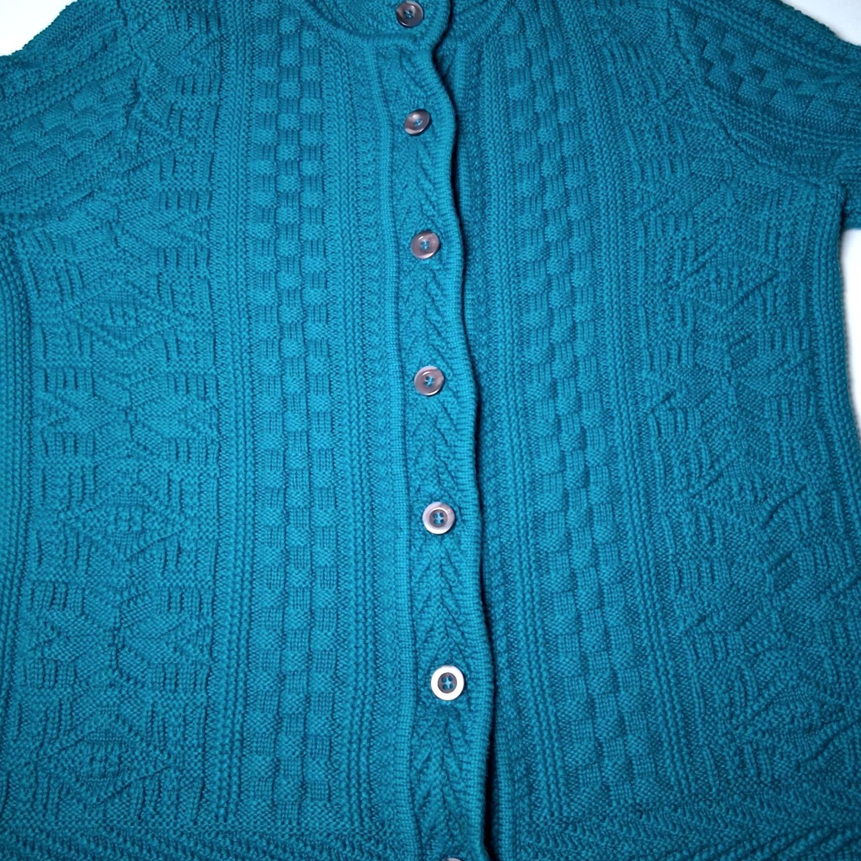 Vintage L.L. Bean Cardigan Sweater Medium Button Mixed Knit Basket Weave Turquoise Blue Adult Women Size M / US 6-8 / IT 42-44 - 6 Thumbnail