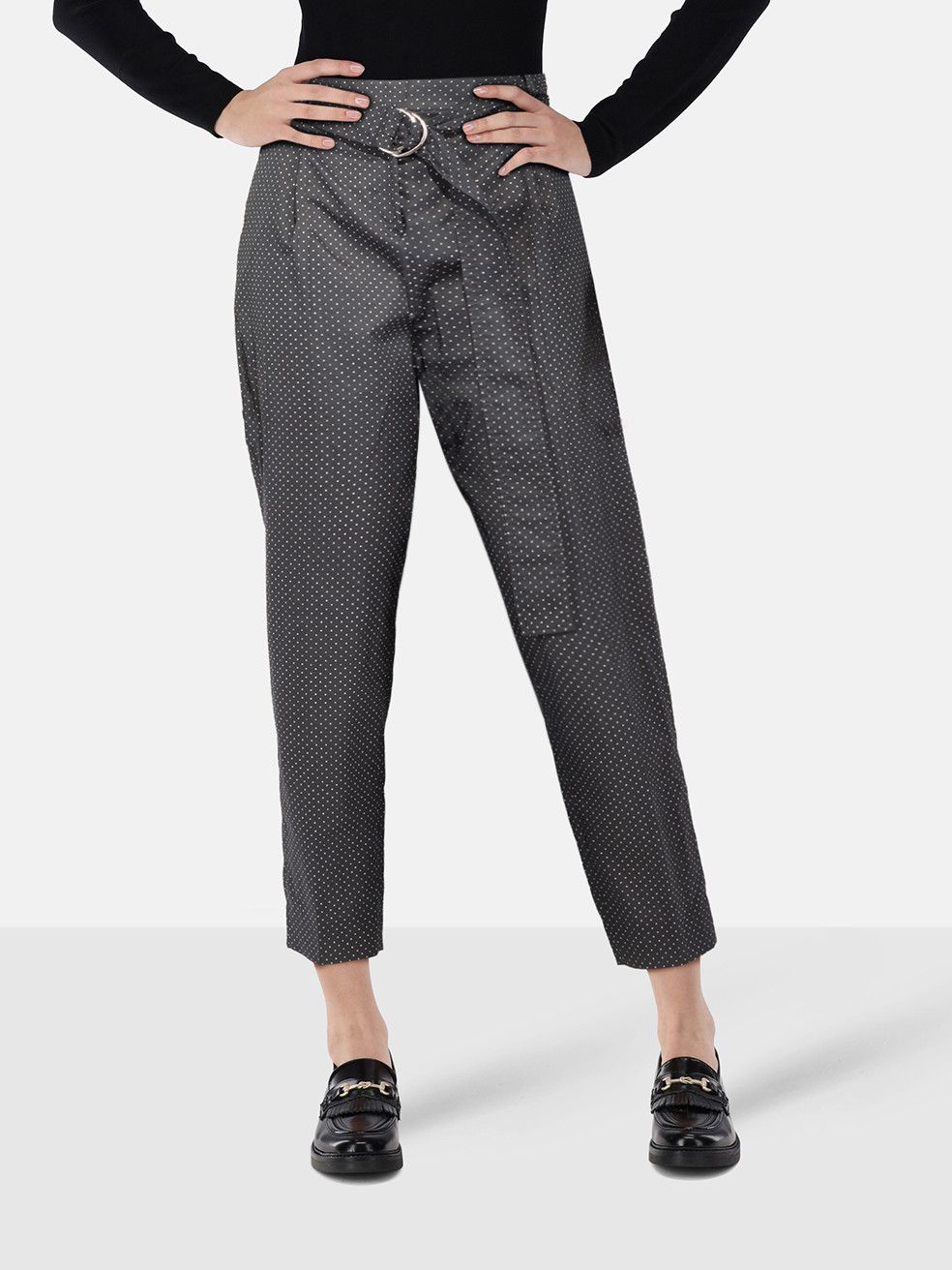 Celine Navy Polkadot Belted Tapered Trousers Size 26" / US 2 / IT 38 - 1 Thumbnail
