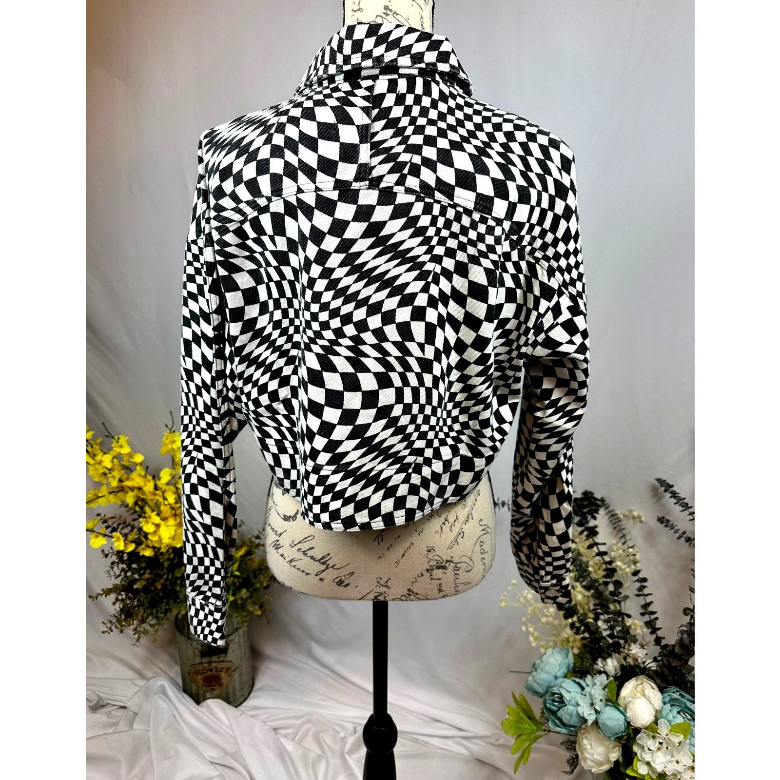 Other Elodie Cropped Psychedelic Mesmerizing Jacket Black/White S Size S / US 4 / IT 40 - 8 Thumbnail