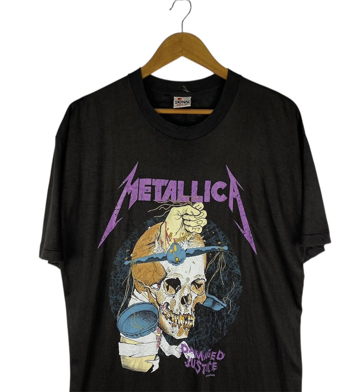 Metallica Rare🔥Vintage 80s Metallica Damaged Justice Pushead Shirt Size US L / EU 52-54 / 3 - 2 Thumbnail