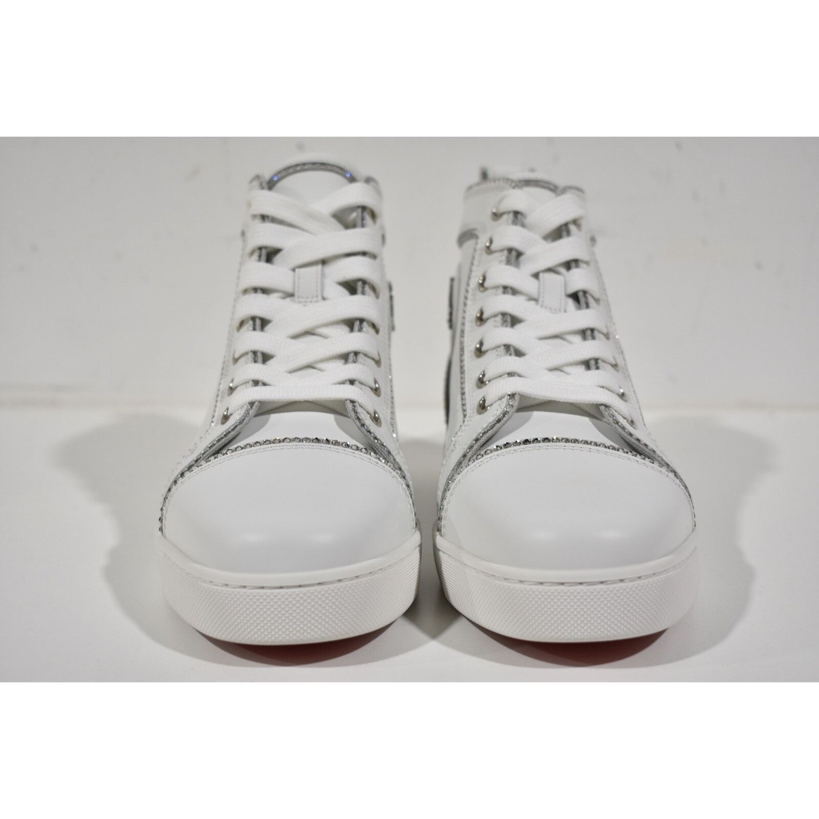 Christian Louboutin Louis Bordo Strass White Leather Flat High Top Sneaker 37 Size US 7 / IT 37 - 4 Thumbnail