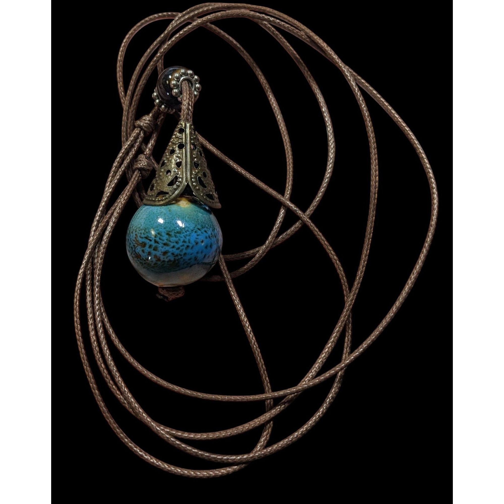 Other Bohemian Fantasy Blue Ceramic Pendant Necklace On Brown Cord Size ONE SIZE - 2 Thumbnail