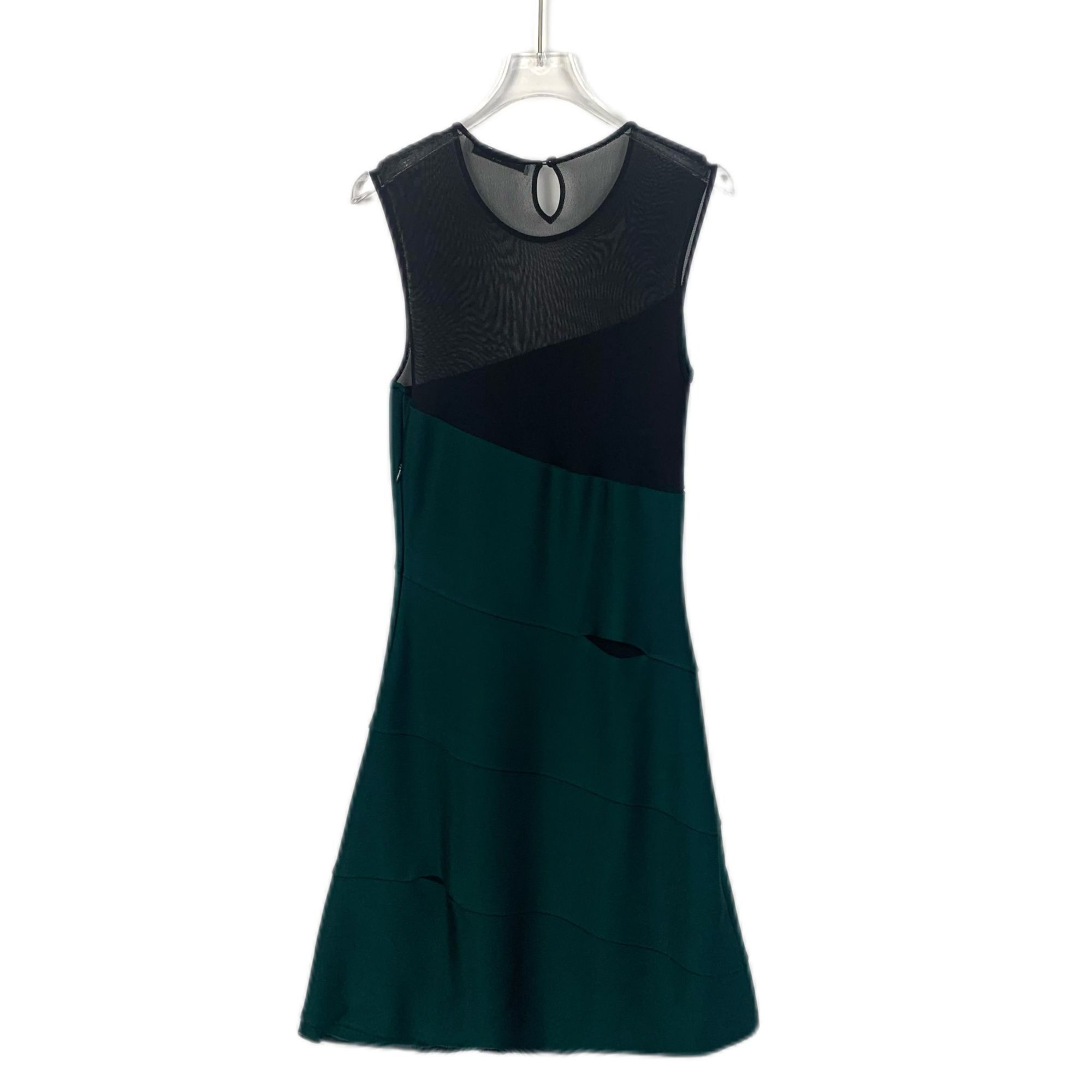Christian Dior Green & Black Sleeveless Mesh Panel Dress