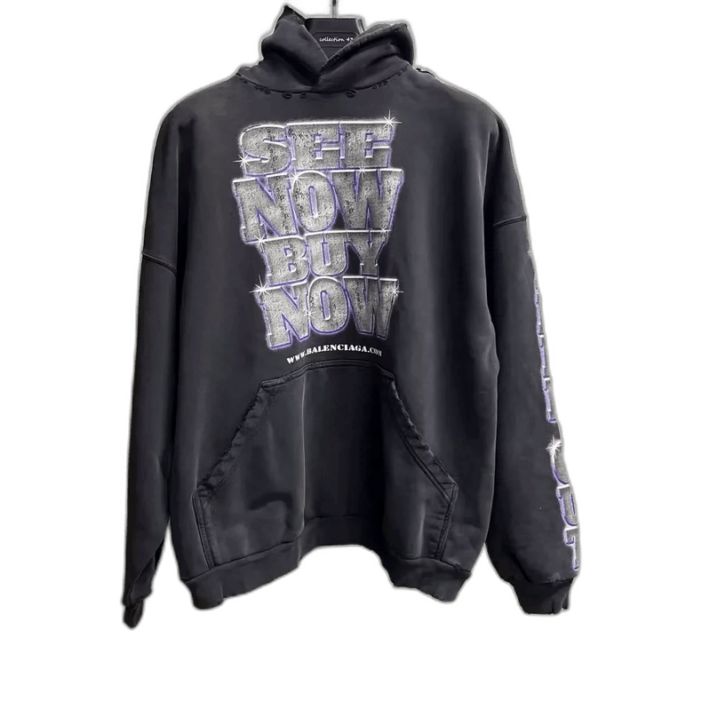 Balenciaga Balenciaga Black Logo Print Hooded Sweatshirt-2505 Size US M / EU 48-50 / 2 - 1 Thumbnail