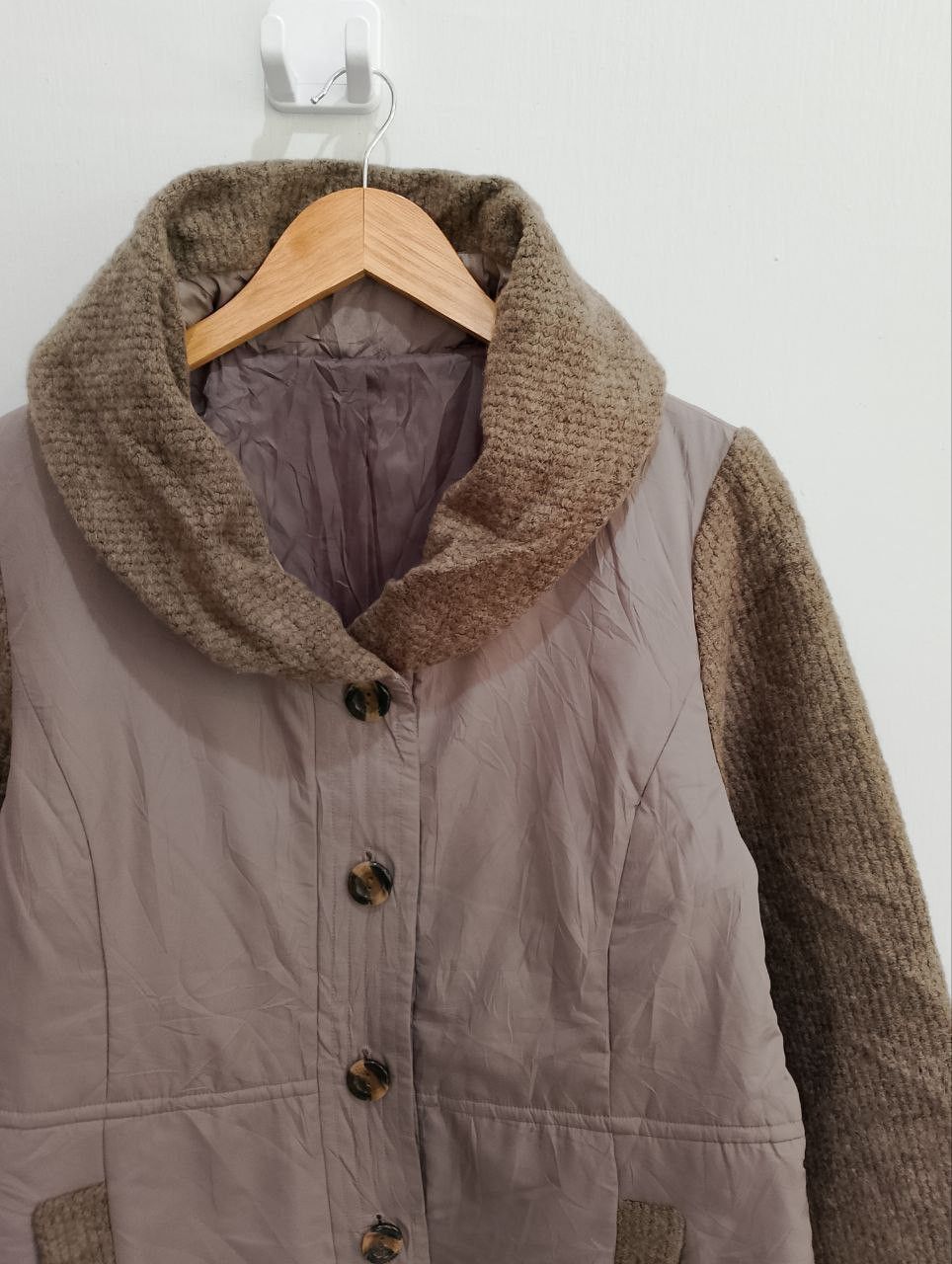 Japanese Brand TOP VALU Brown Knitted Puffer Button Up Jacket Size L / US 10 / IT 46 - 5 Thumbnail