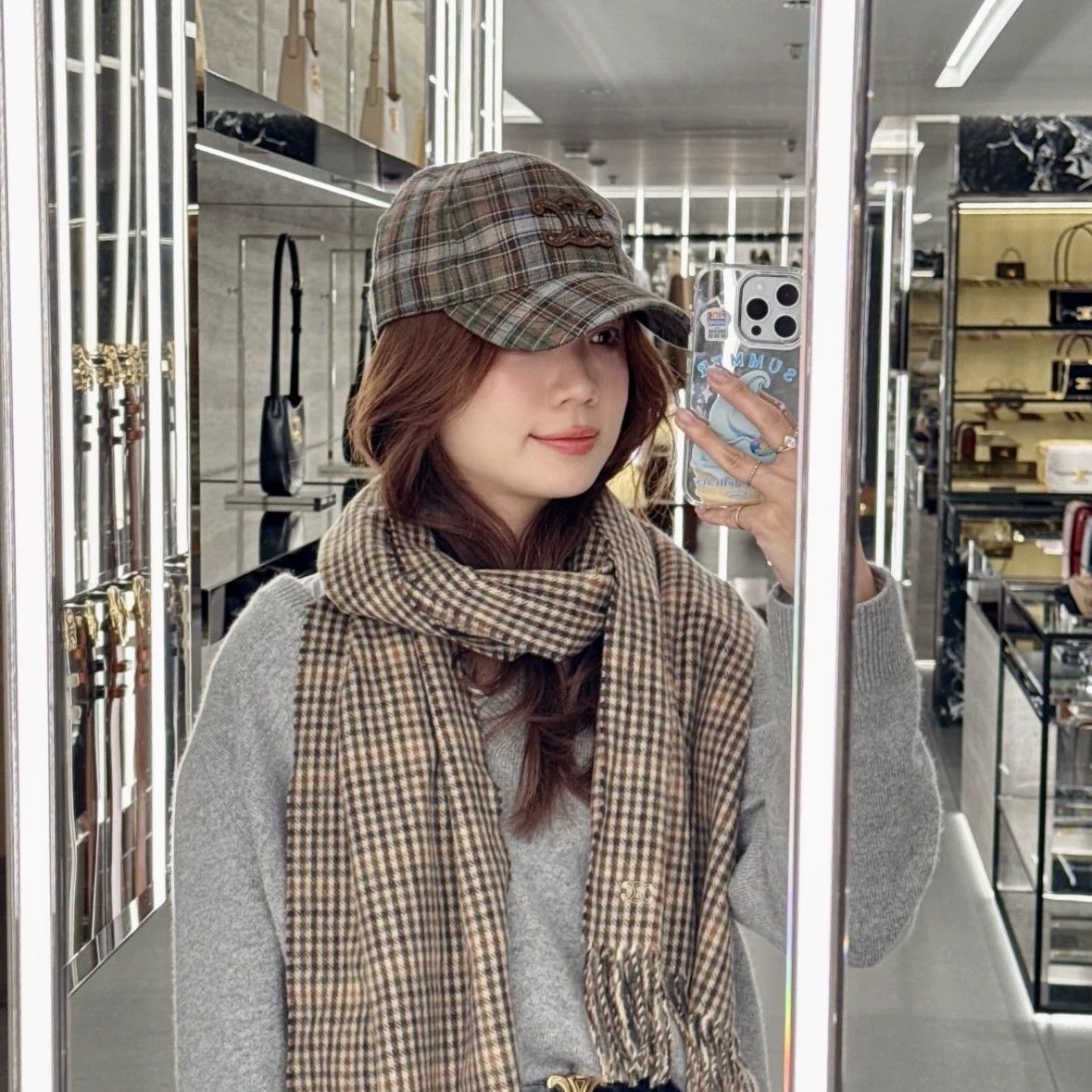Celine Celine feb249 Tartan Triomphe Logo cashmere cap M Size ONE SIZE - 9 Thumbnail