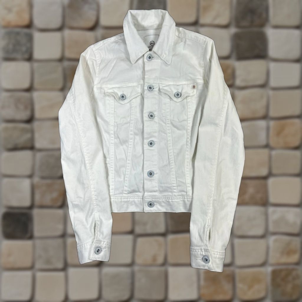 Denime AG Adriano Goldschmied Jacket Womens Small White Cotton Denim Bomber Jacket Shirt? Size S / US 4 / IT 40 - 1 Thumbnail