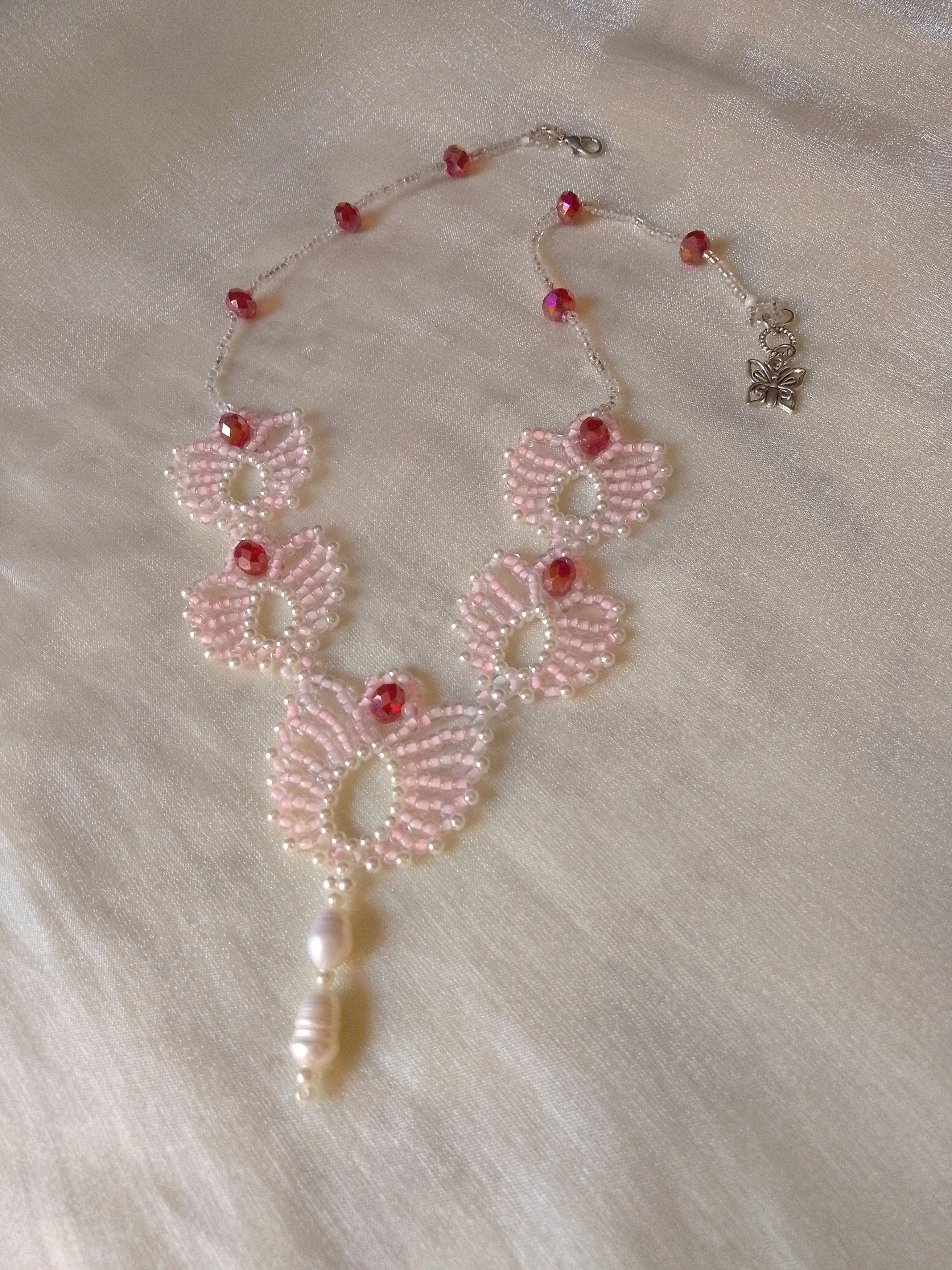 Handmade Necklace Pink lotus flowers with crystal& freshwater pearls Size ONE SIZE - 7 Thumbnail
