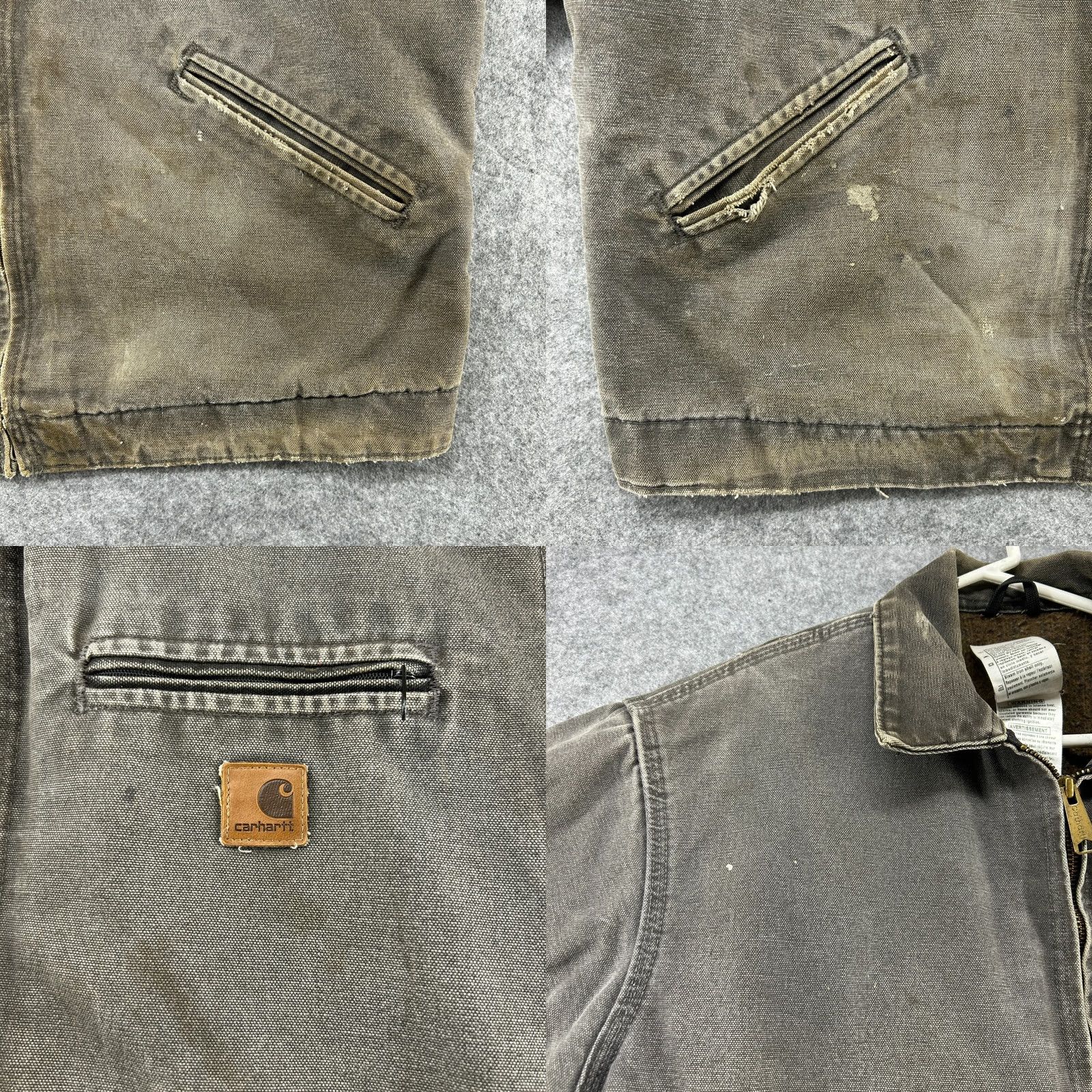 Carhartt VINTAGE Carhartt Jacket Men LT Gray Canvas Blanket Lined Detroit J97 GVL Bomber Coat 90s Distressed Tall Regular Boys/Girls Mens Womens? Size US L / EU 52-54 / 3 - 8 Thumbnail