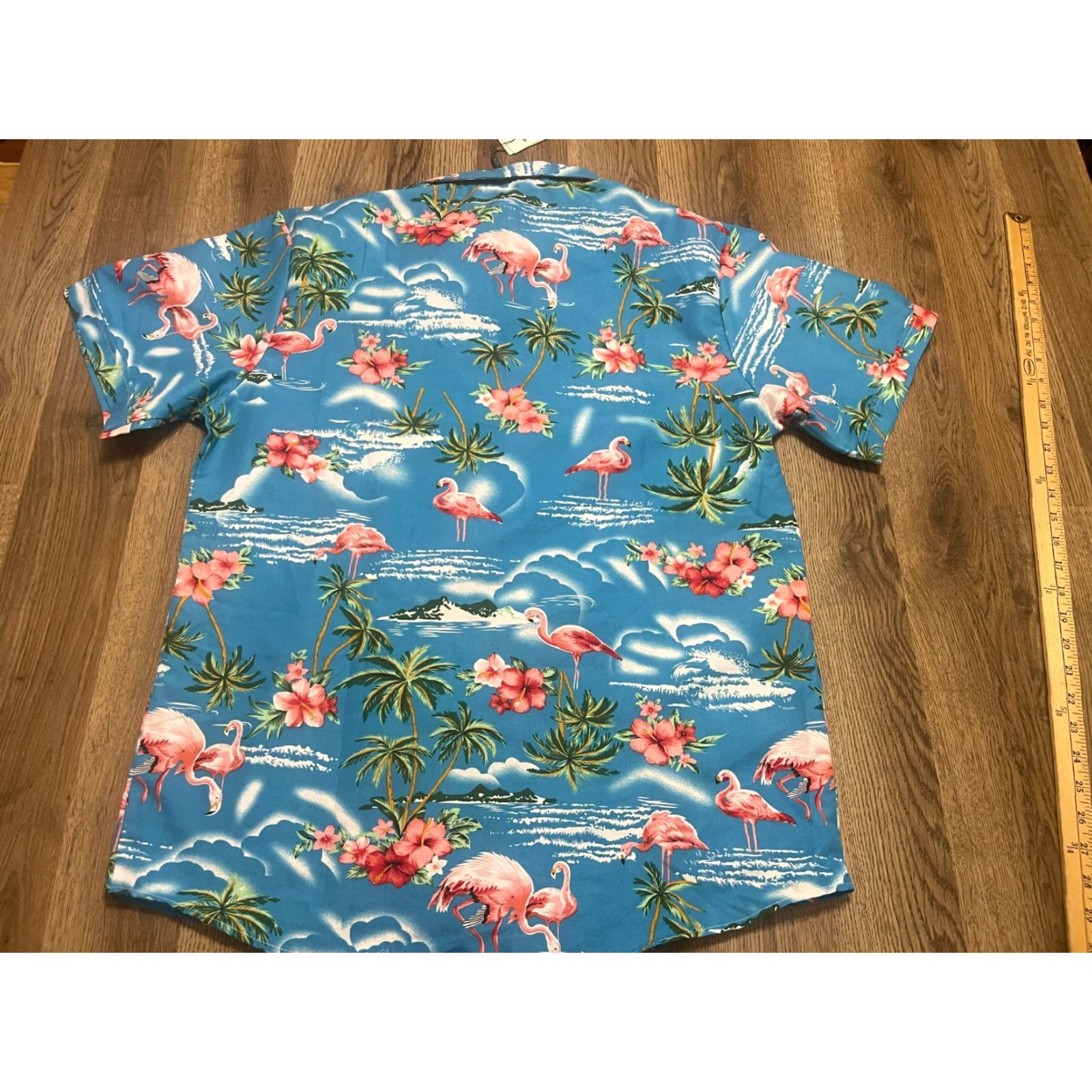 Vintage SSLR Shirt Men's Large Blue White Pink Green Palm Tree Flamingo Button Up Size US L / EU 52-54 / 3 - 2 Thumbnail