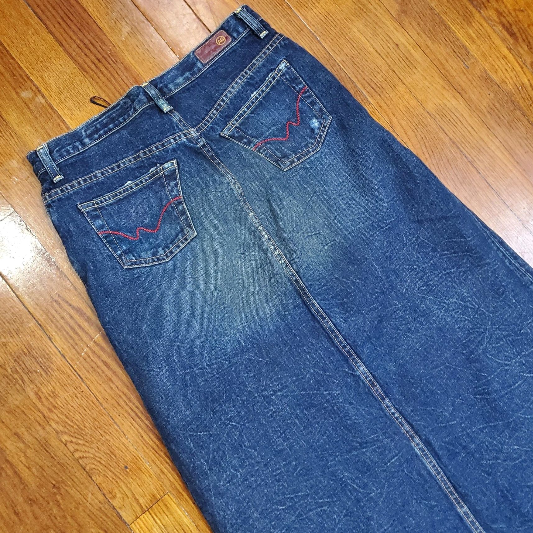 Denime VINTAGE AG Adriano Goldschmied Skirt Womens 26 Blue Denim Maxi Pioneer Made USA Pocket Size 26" / US 2 / IT 38 - 2 Thumbnail