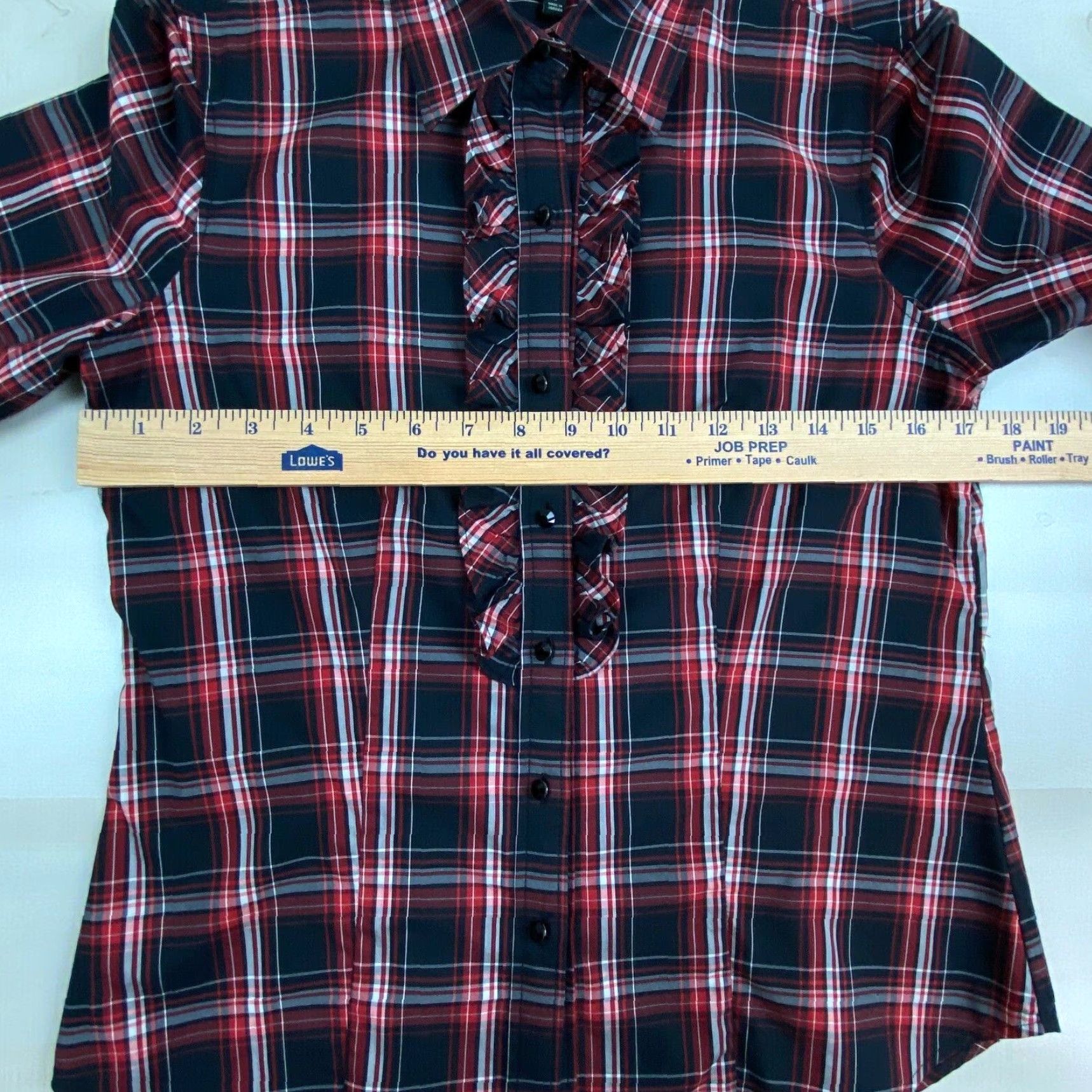 Talbots Talbots Womens Plaid Button Up Shirt Size 6 Red Black Ruffled Front Fitted Stretch Size M / US 6-8 / IT 42-44 - 7 Thumbnail