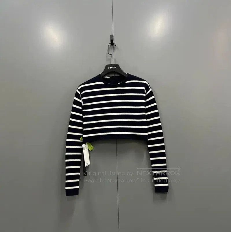 Miu Miu Miu Miu Striped Crop Long Sleeve Top . Size XXS / US 00 / IT 34 - 1 Thumbnail