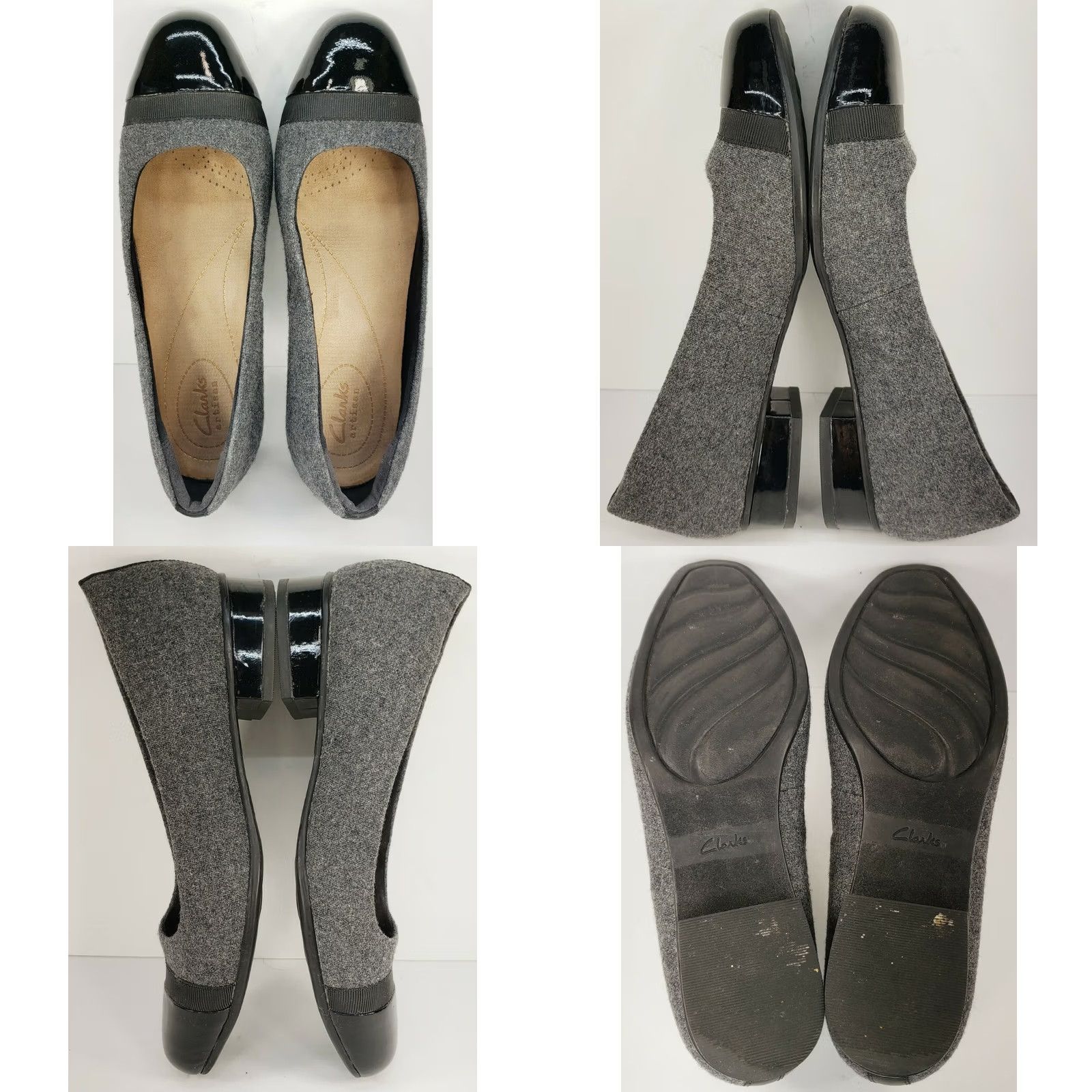 Clarks Clarks Collection Women’s Gray Wool Black Patent Leather Cap Toe Flats Size 7M Size ONE SIZE - 8 Thumbnail