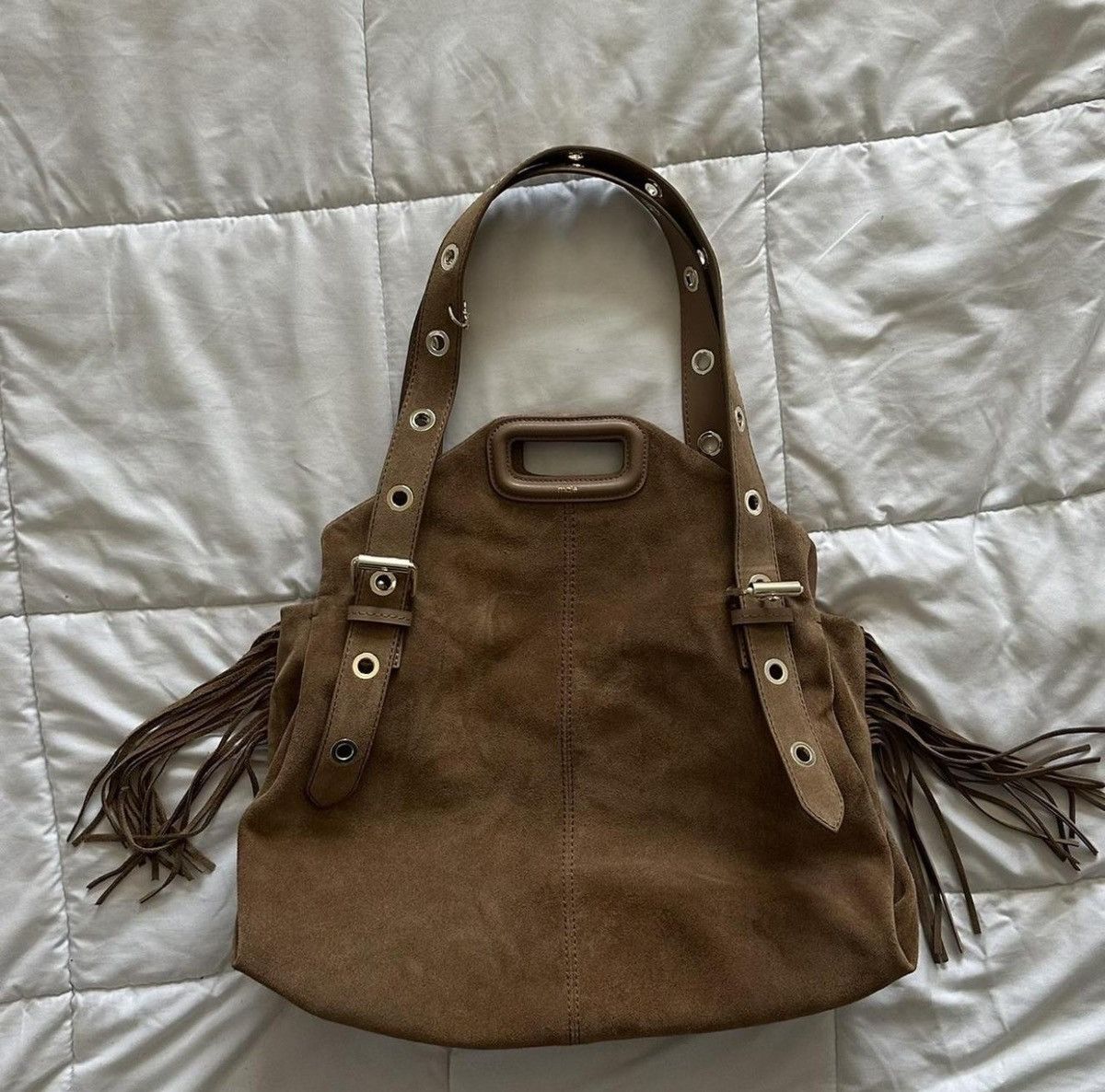 Maje Maje Paris Brown Suede Bag with Leather Straps Size ONE SIZE - 1 Thumbnail