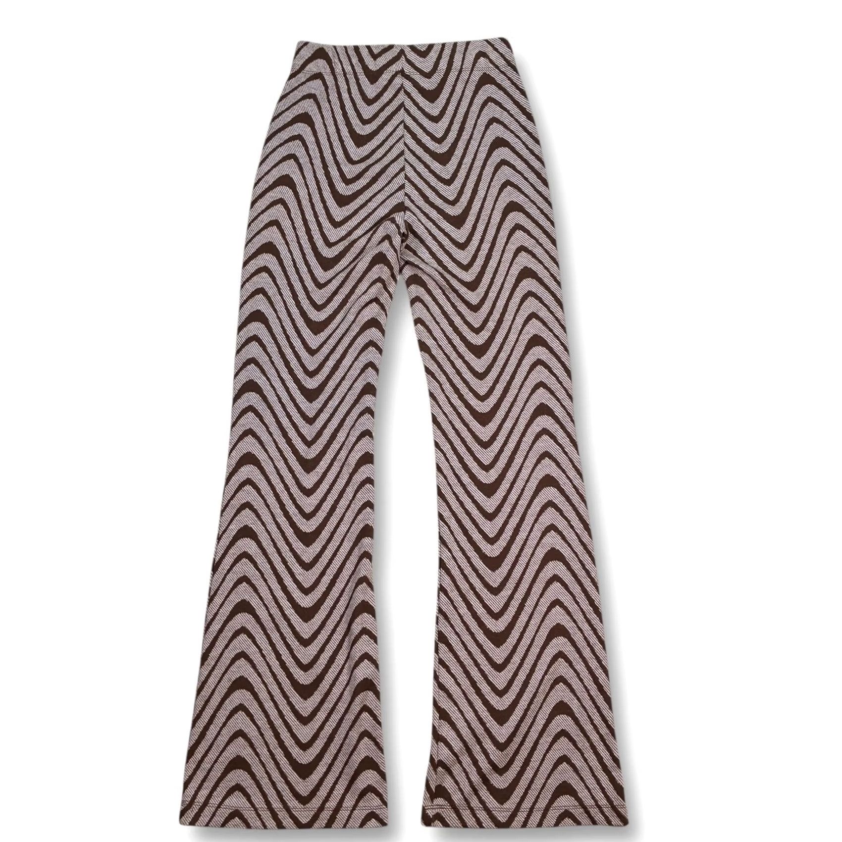 Urban Outfitters EUC Urban Outfitters Brown White Retro Print Wide Leg Flare Pants Women's S Size 28" / US 6 / IT 42 - 2 Thumbnail