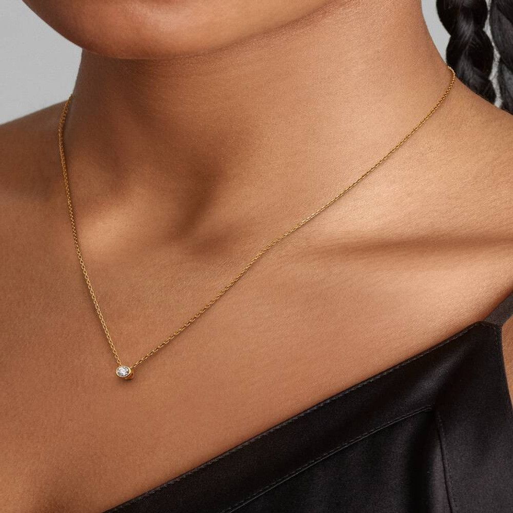 pandora Pandora 14K Gold Lab Diamond Necklace 0.15ct Bezel Pendant Size ONE SIZE - 4 Thumbnail