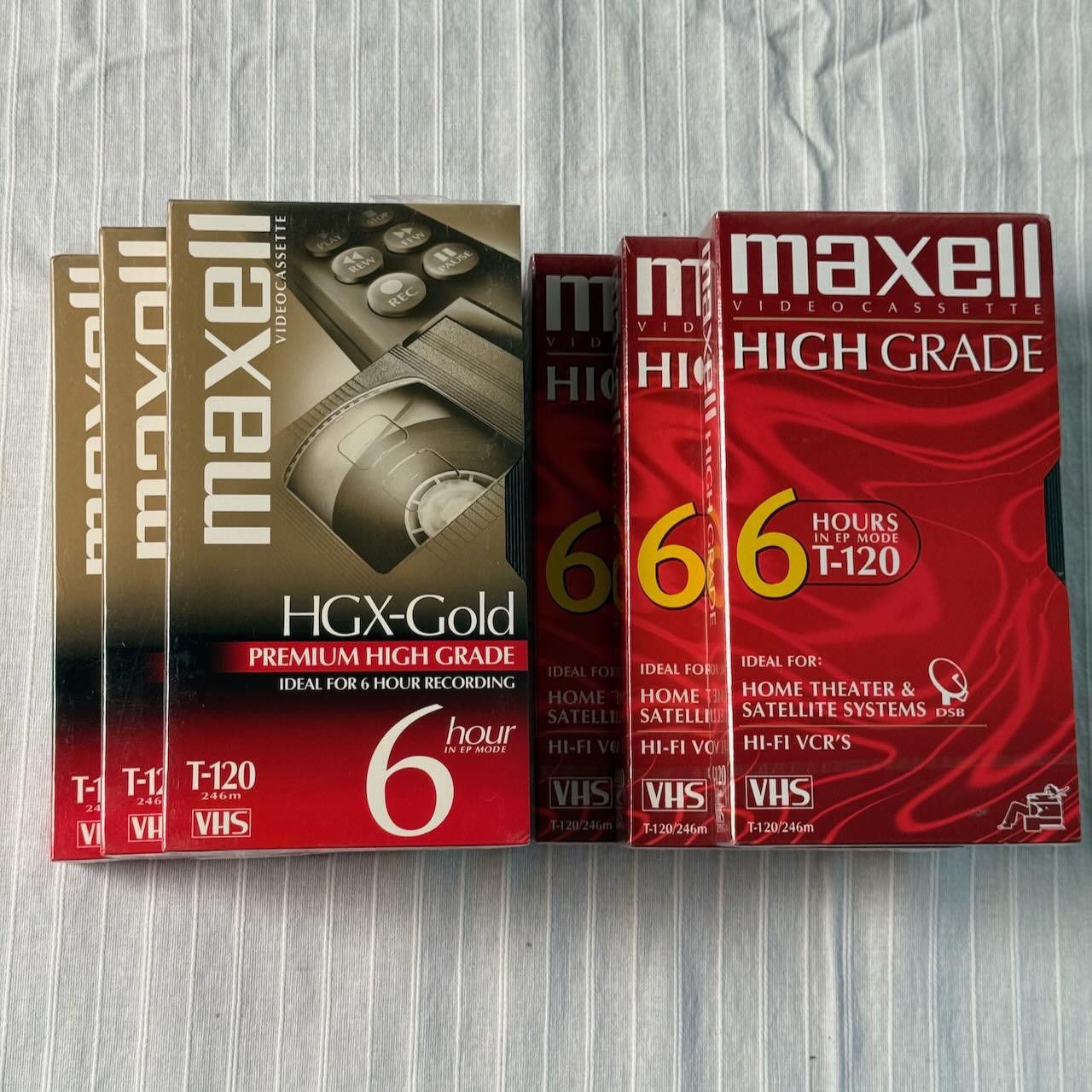 Other Lot of 6 VTG Maxell VHS Tapes T-120 High Grade & HGX-Gold Size ONE SIZE - 2 Thumbnail