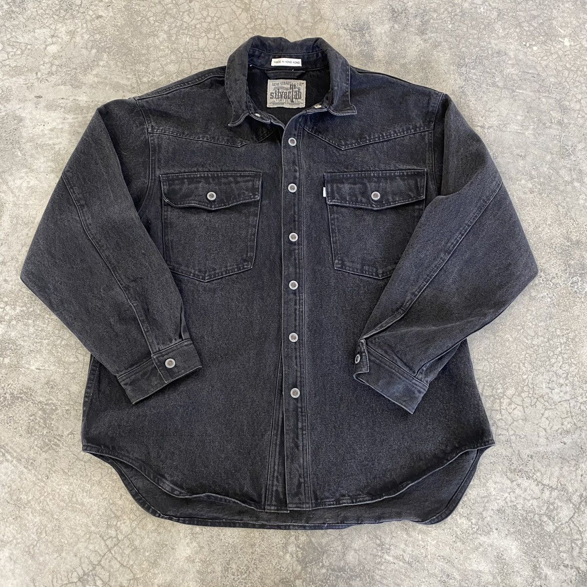 Levi's VTG 90’s Levis Silvertab Faded Black Thick Denim Shirt Size US M / EU 48-50 / 2 - 1 Thumbnail