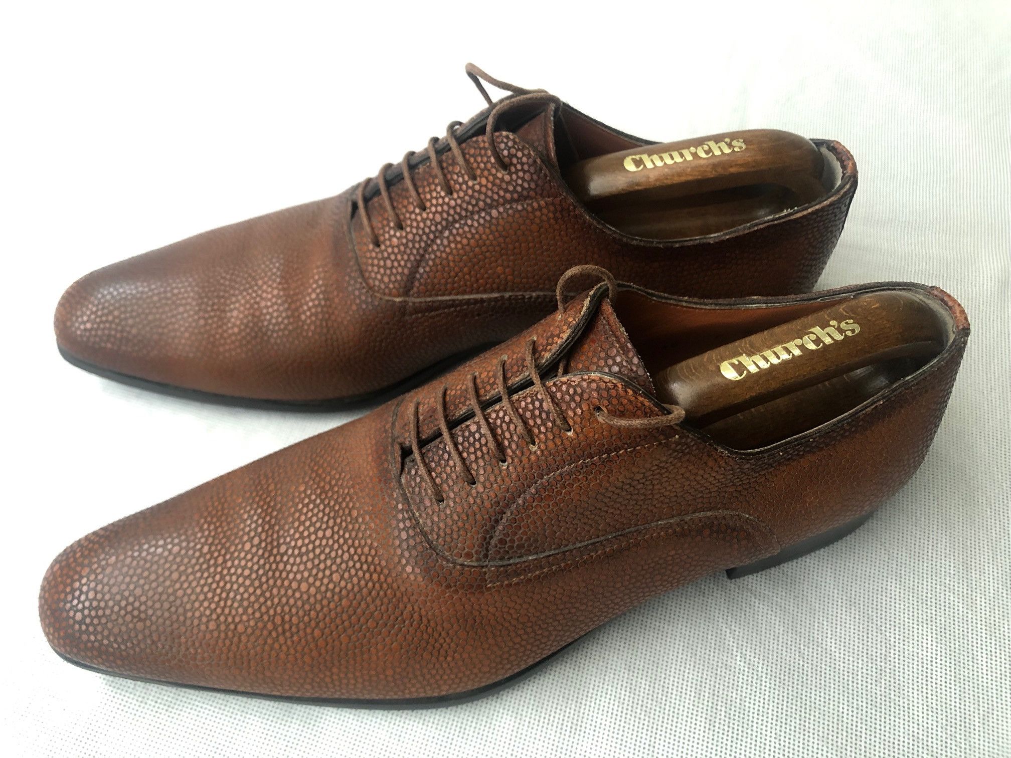 Santoni Pebble Grain Leather Lace-Up Dress Shoes in Brown, Men's (Size 9)