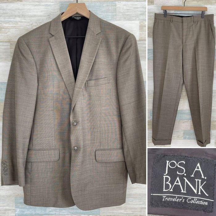 Jos. A. Bank Jos A Bank Travelers Wool Suit Taupe Brown Slim Fit Mens