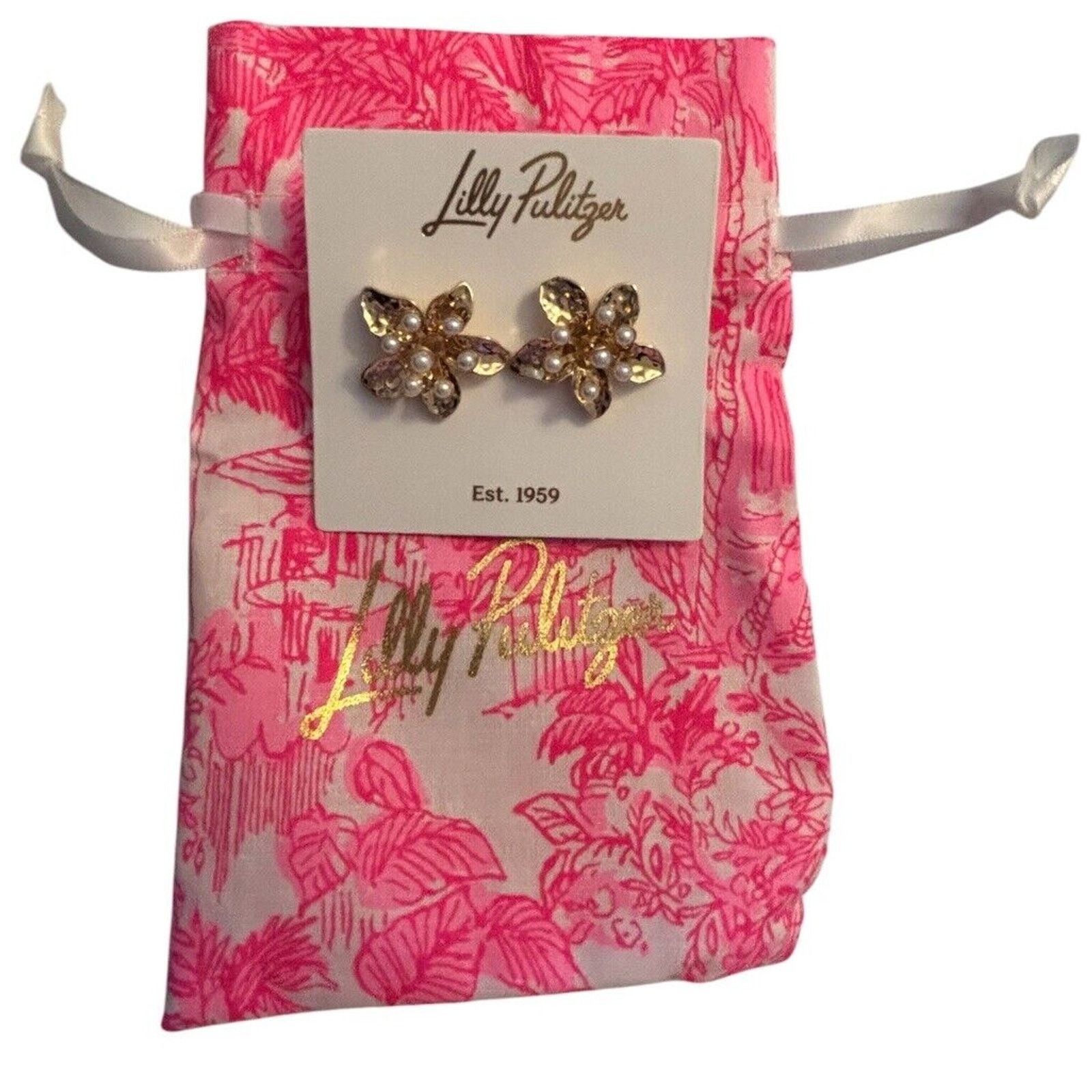 Lilly Pulitzer NWT! Lilly Pulitzer Grove Garden Earrings In Gold Metallic Size ONE SIZE - 2 Thumbnail