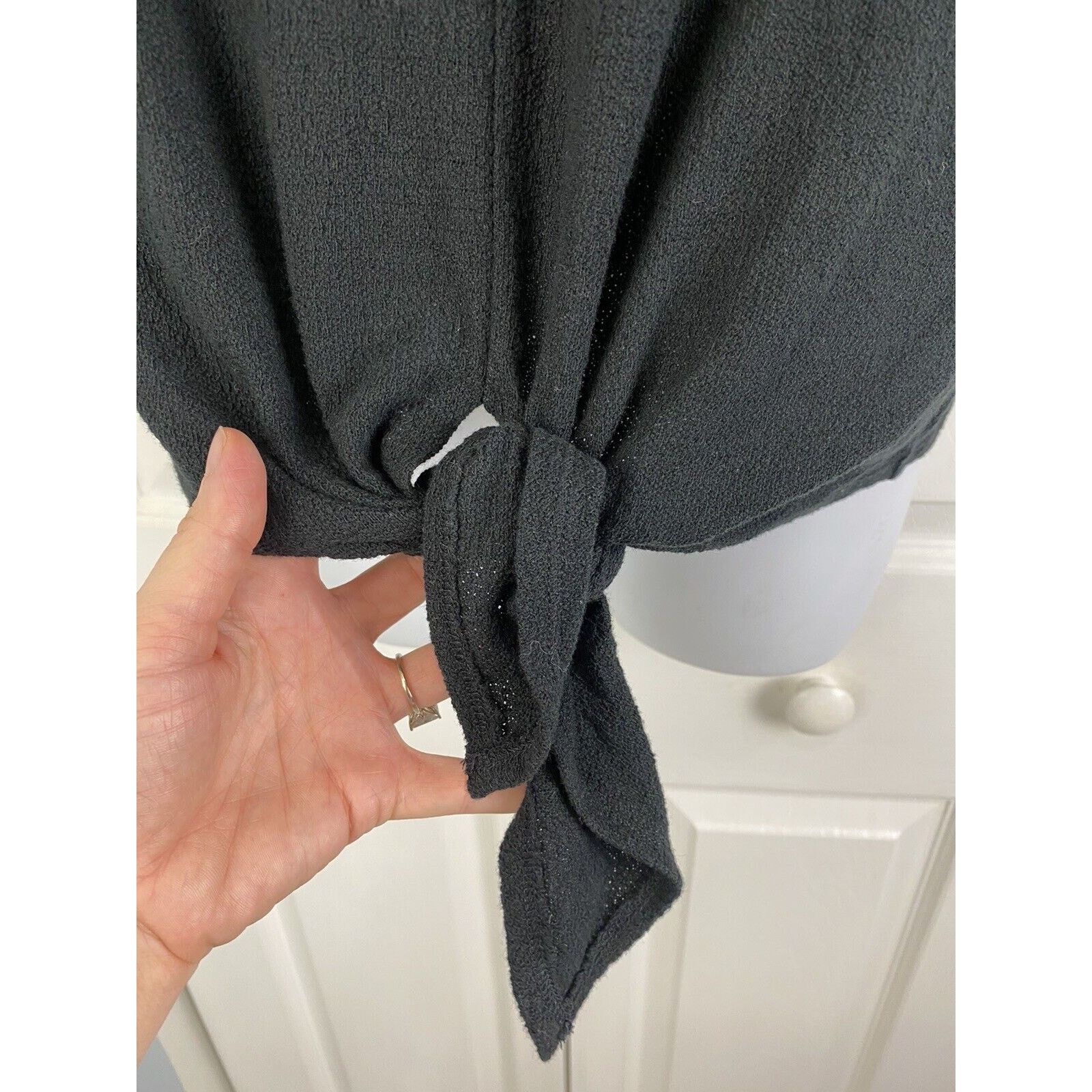 Madewell NWT Madewell Top Tie Front Solid Black Short Sleeve Shirt Size M / US 6-8 / IT 42-44 - 4 Thumbnail